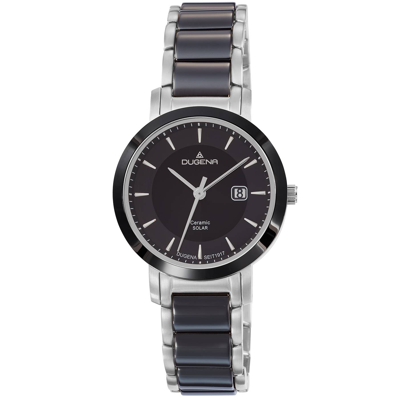 Dugena Damen-Armbanduhr 4461007 Ceramic Solar, Quarz, Keramik-Edelstahlgehäuse, 5 bar