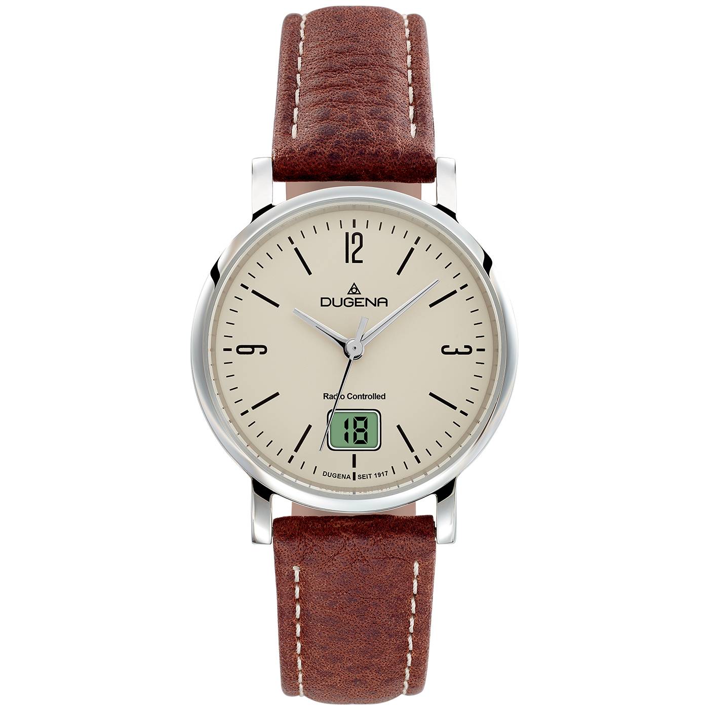 Dugena Damen-Armbanduhr 4460849 Mondo, Funk, Quarz, Edelstahl, Lederarmband, 5 bar