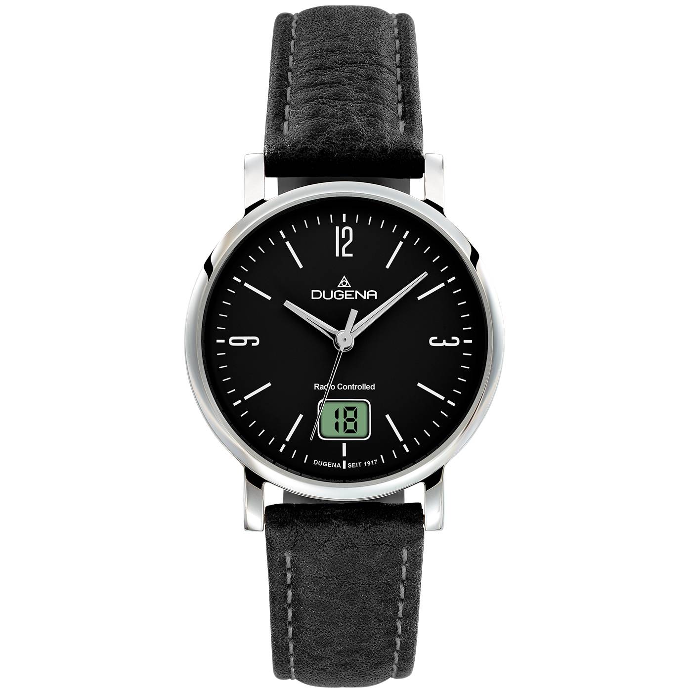 Dugena Damen-Armbanduhr 4460848 Mondo, Funk, Quarz, Edelstahl, Lederarmband, 5 bar