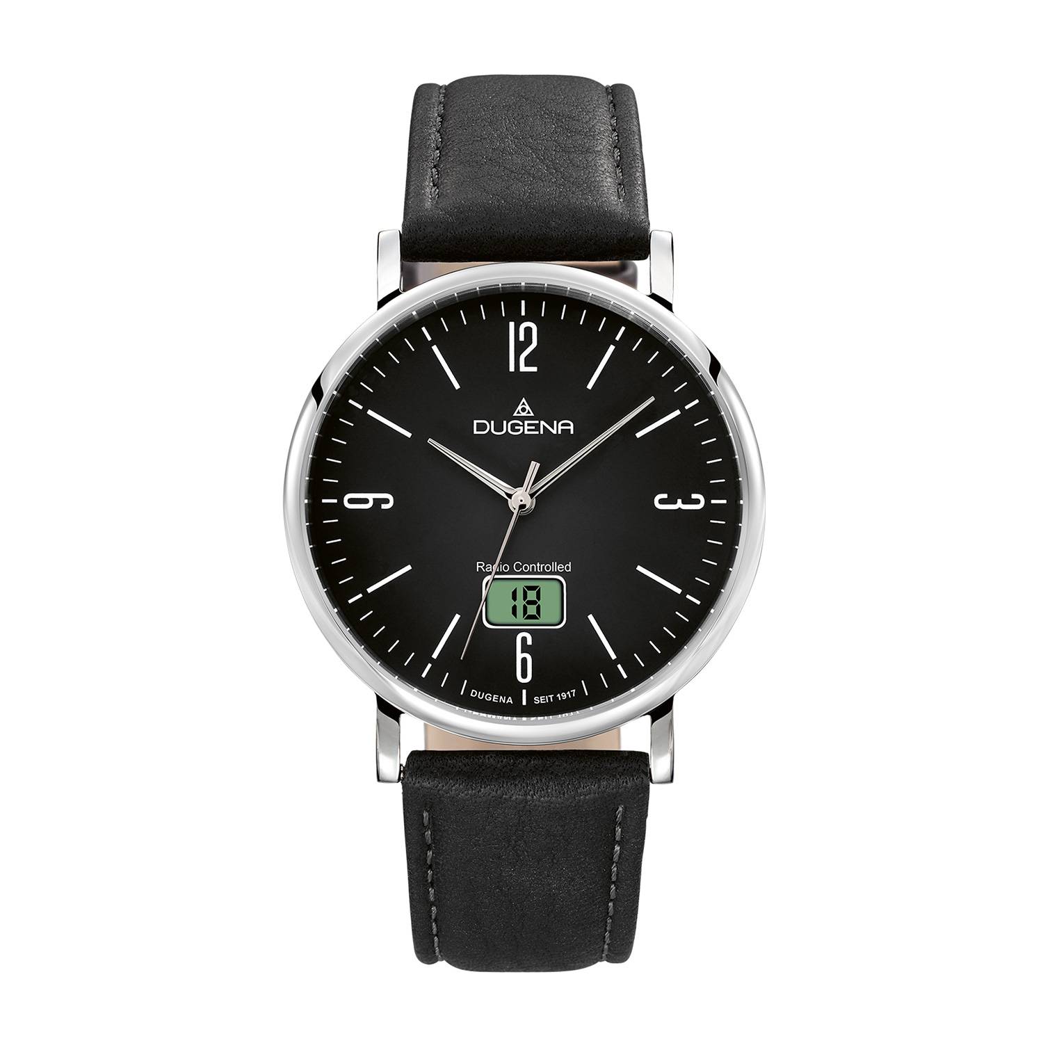 Dugena Herren-Armbanduhr 4460844 Mondo, Funk, Quarz, Edelstahl, Lederarmband, 5 bar