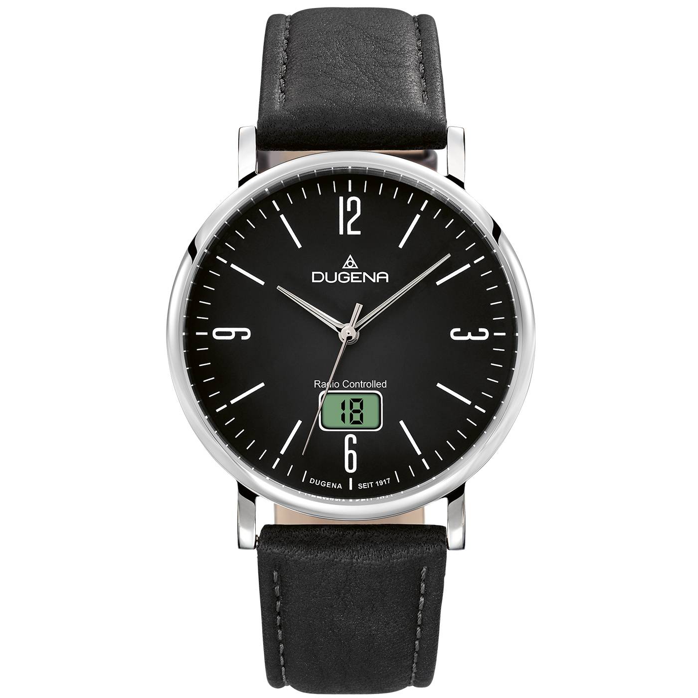 Dugena Herren-Armbanduhr 4460844 Mondo, Funk, Quarz, Edelstahl, Lederarmband, 5 bar