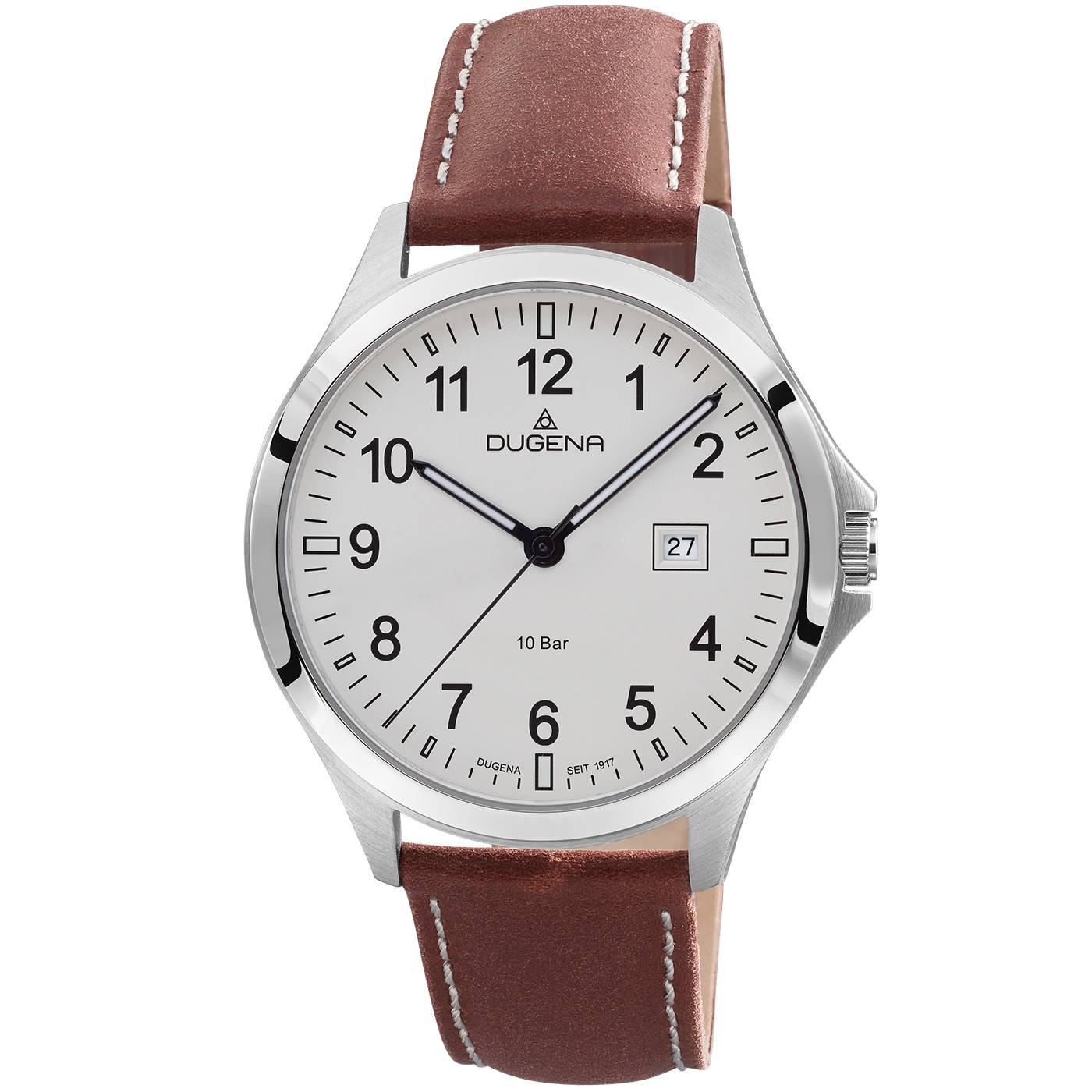 Dugena Herren-Armbanduhr 4460990 Boston, Quarz, Edelstahl, Lederarmband, 10 bar