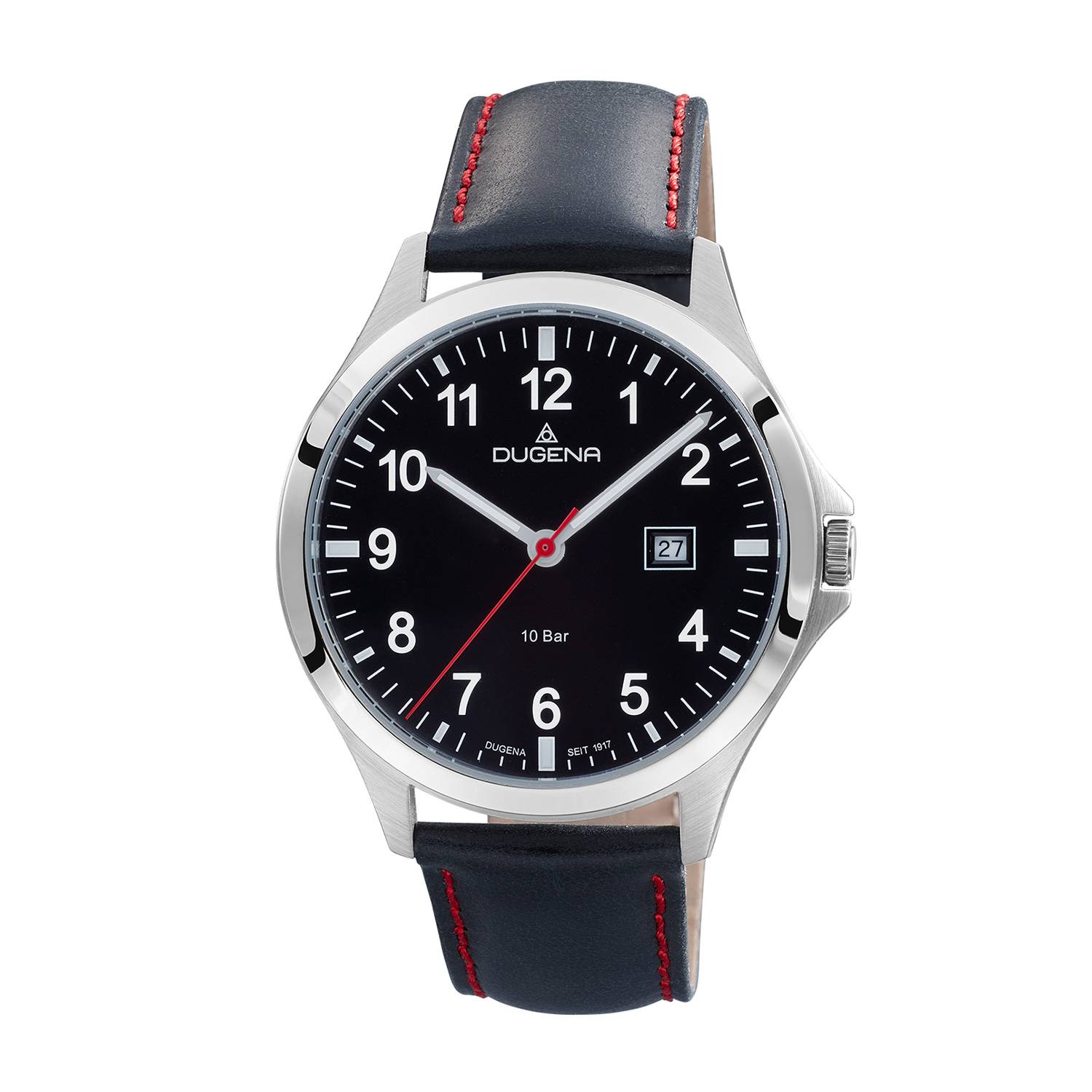 Dugena Herren-Armbanduhr 4460991 Boston, Quarz, Edelstahl, Lederarmband, 10 bar