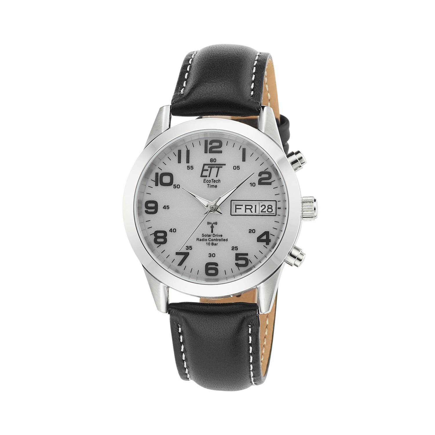 ETT Herrenuhr EGS-11436-12L, Funk, Solar, analog, Edelstahlgehäuse, Lederarmband