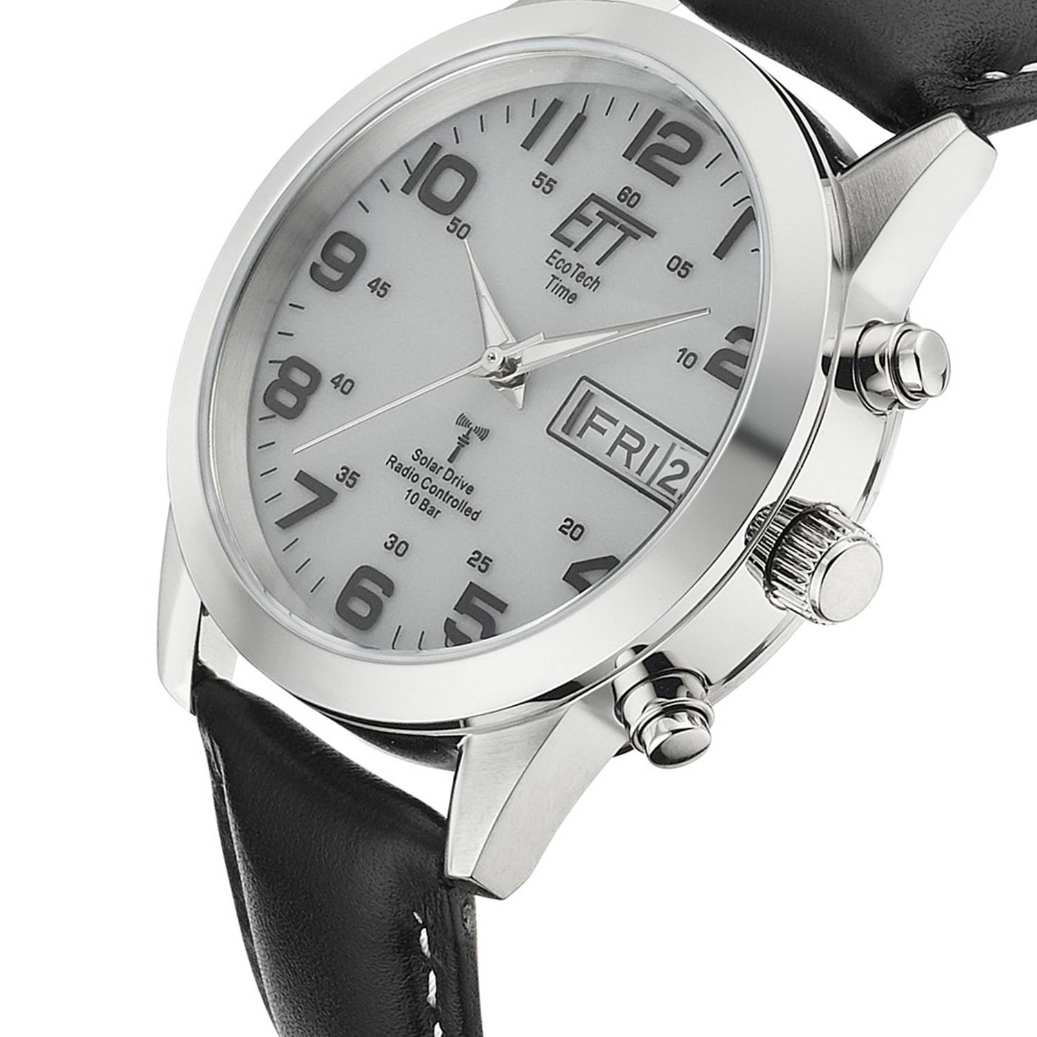 ETT Herrenuhr EGS-11436-12L, Funk, Solar, analog, Edelstahlgehäuse, Lederarmband