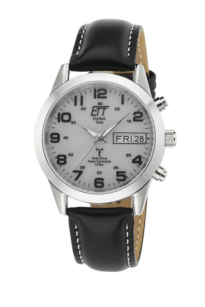 ETT Herrenuhr EGS-11436-12L, Funk, Solar, analog, Edelstahlgehäuse, Lederarmband