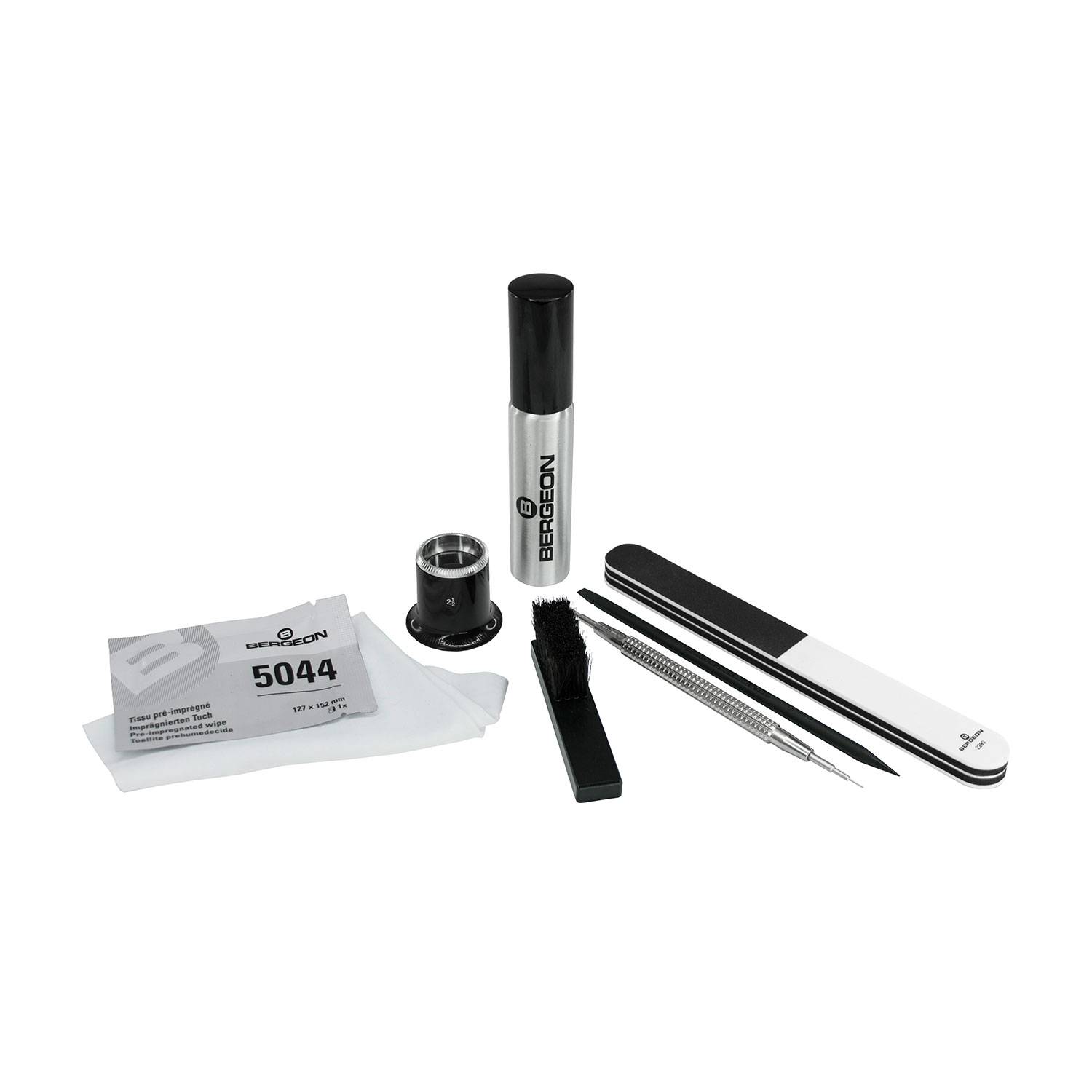 Bergeon WatchCare Kit 7811, Uhrenpflege-Set, mit Feile, Putzstäbchen, Spray und mehr