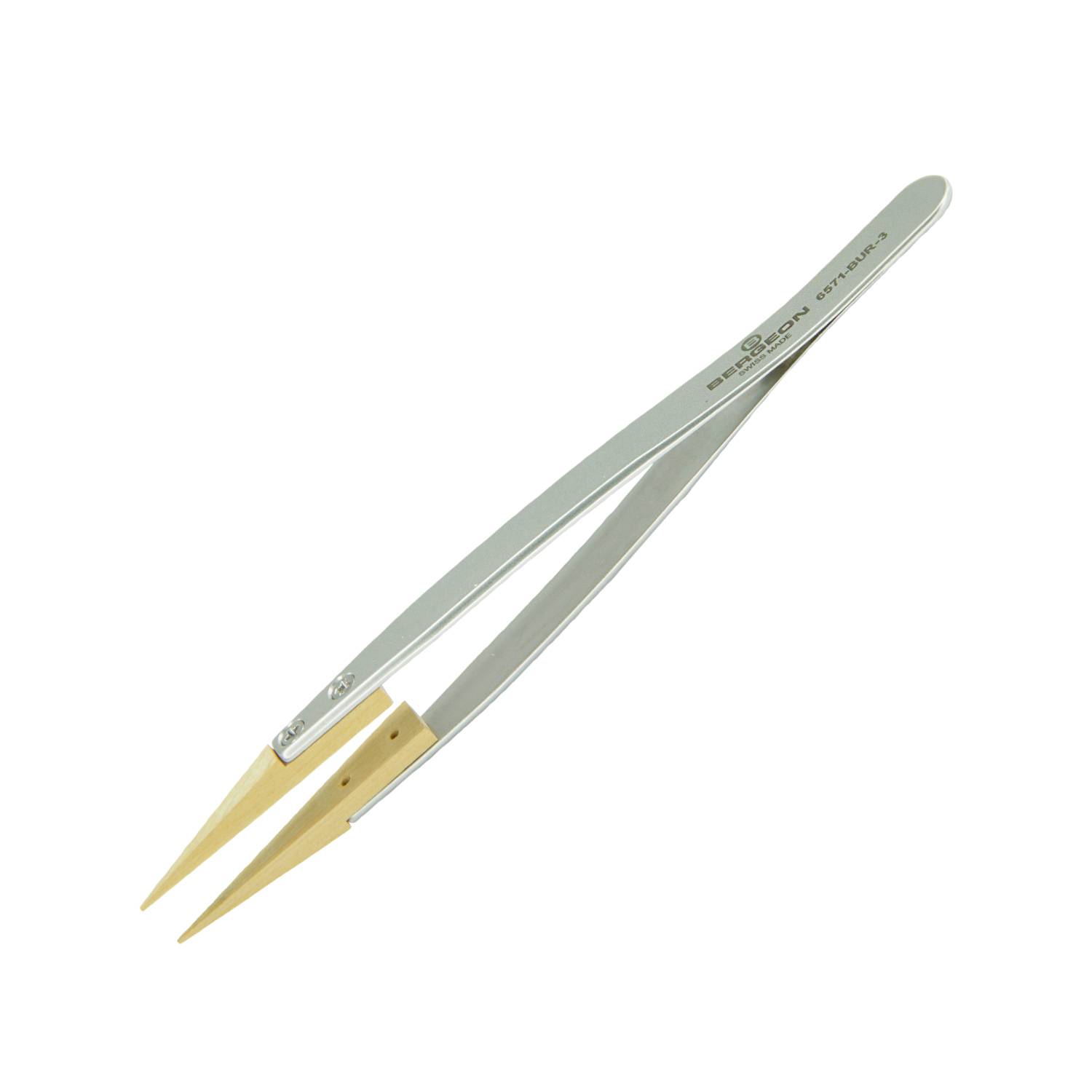 Bergeon Kornzange 6571-BUR-3, BUR Form 3 mit Holzspitzen, Uhrmacherwerkzeug