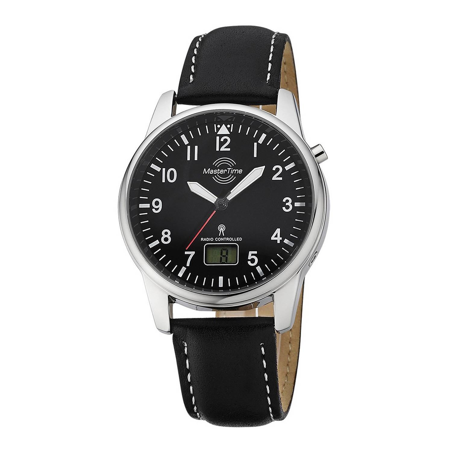 MasterTime Herrenuhr MTGA-10715-61L, Funk, analog-digital, Schwarz, Lederarmband