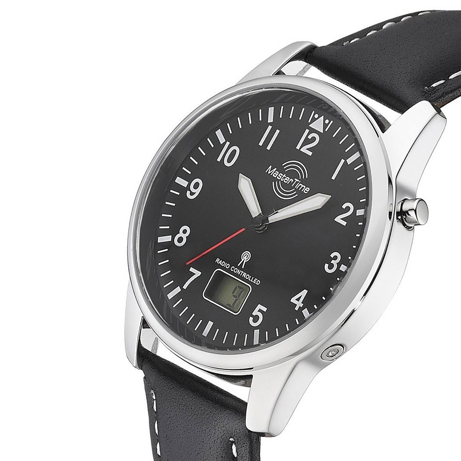 MasterTime Herrenuhr MTGA-10715-61L, Funk, analog-digital, Schwarz, Lederarmband