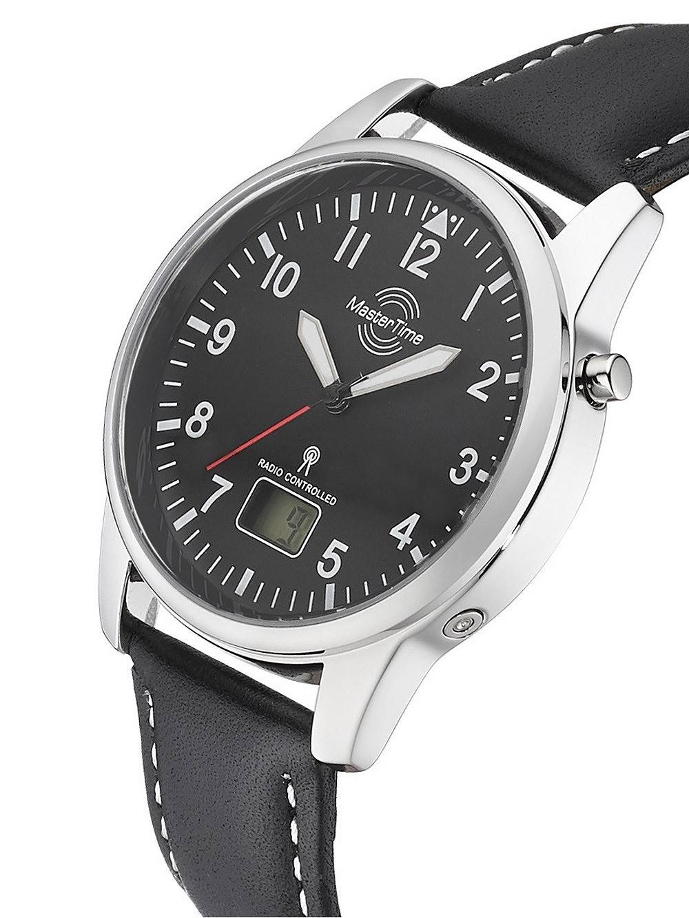MasterTime Herrenuhr MTGA-10715-61L, Funk, analog-digital, Schwarz, Lederarmband