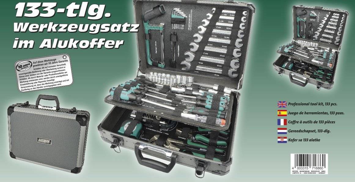 Brüder Mannesmann BRÜDER MANNESMANN Werkzeugsatz im Alukoffer, 133-teilig