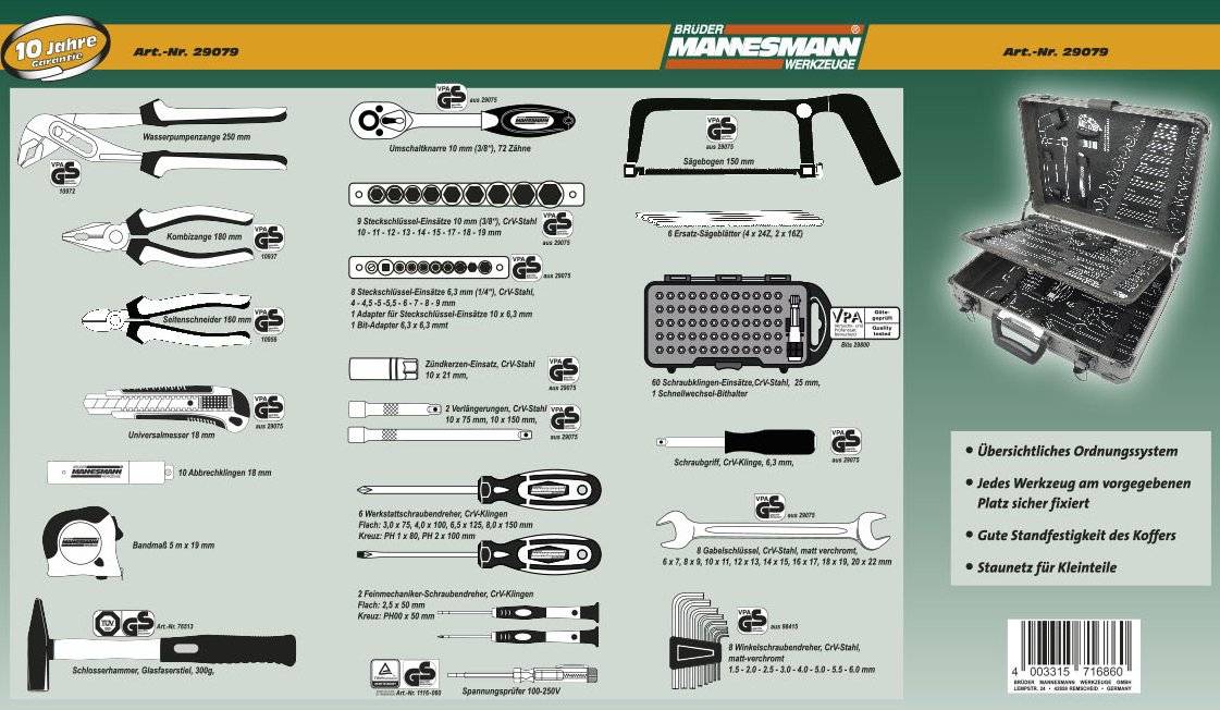 Brüder Mannesmann BRÜDER MANNESMANN Werkzeugsatz im Alukoffer, 133-teilig