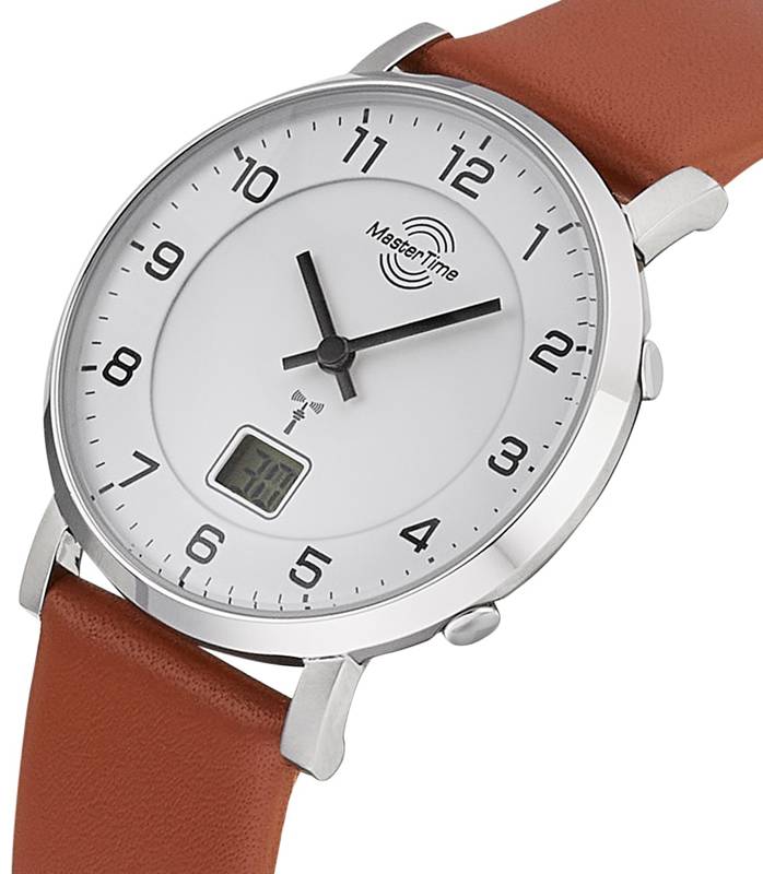 MasterTime Damenuhr MTLS-10741-12L, Funk, analog-digital, braunes Lederarmband