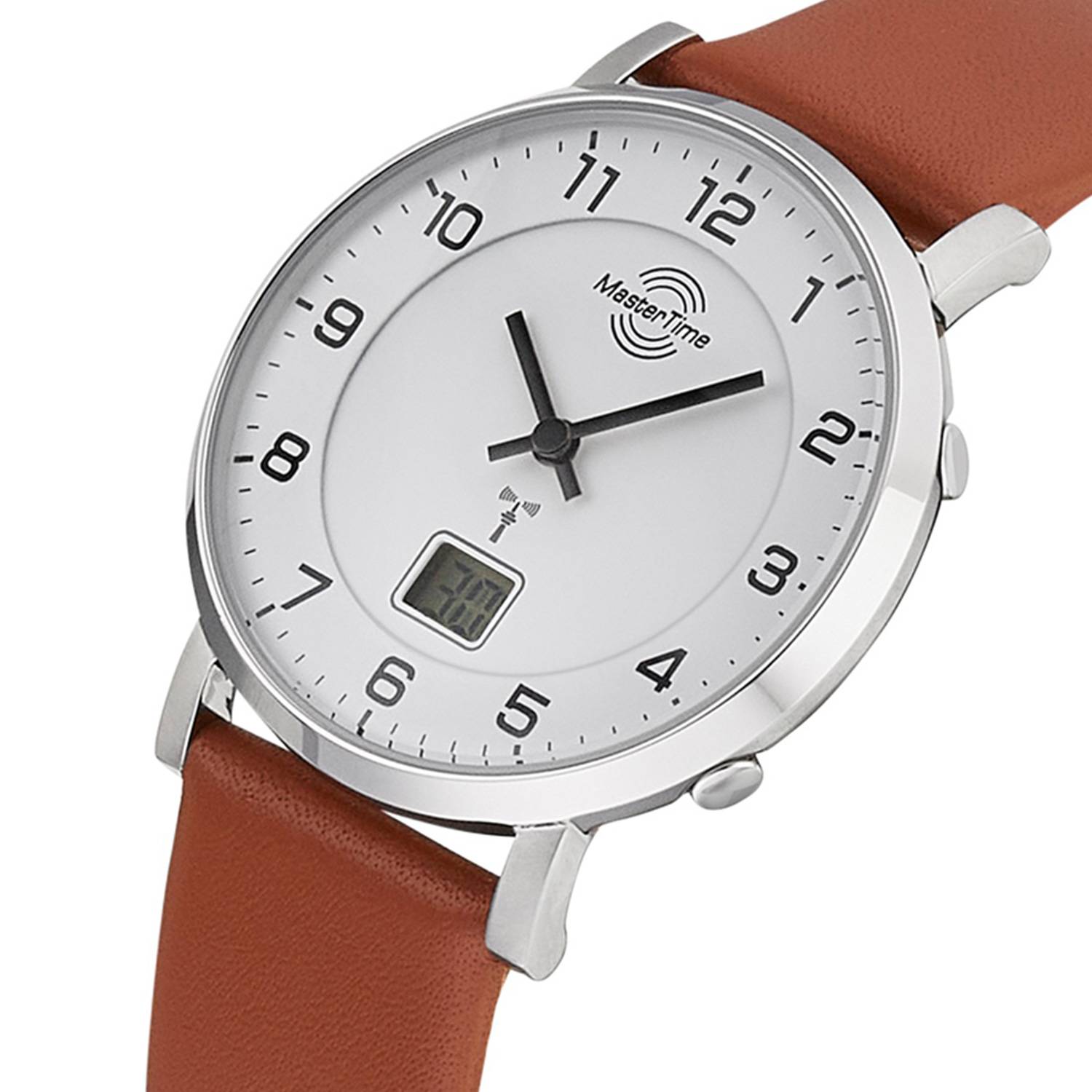 MasterTime Damenuhr MTLS-10741-12L, Funk, analog-digital, braunes Lederarmband