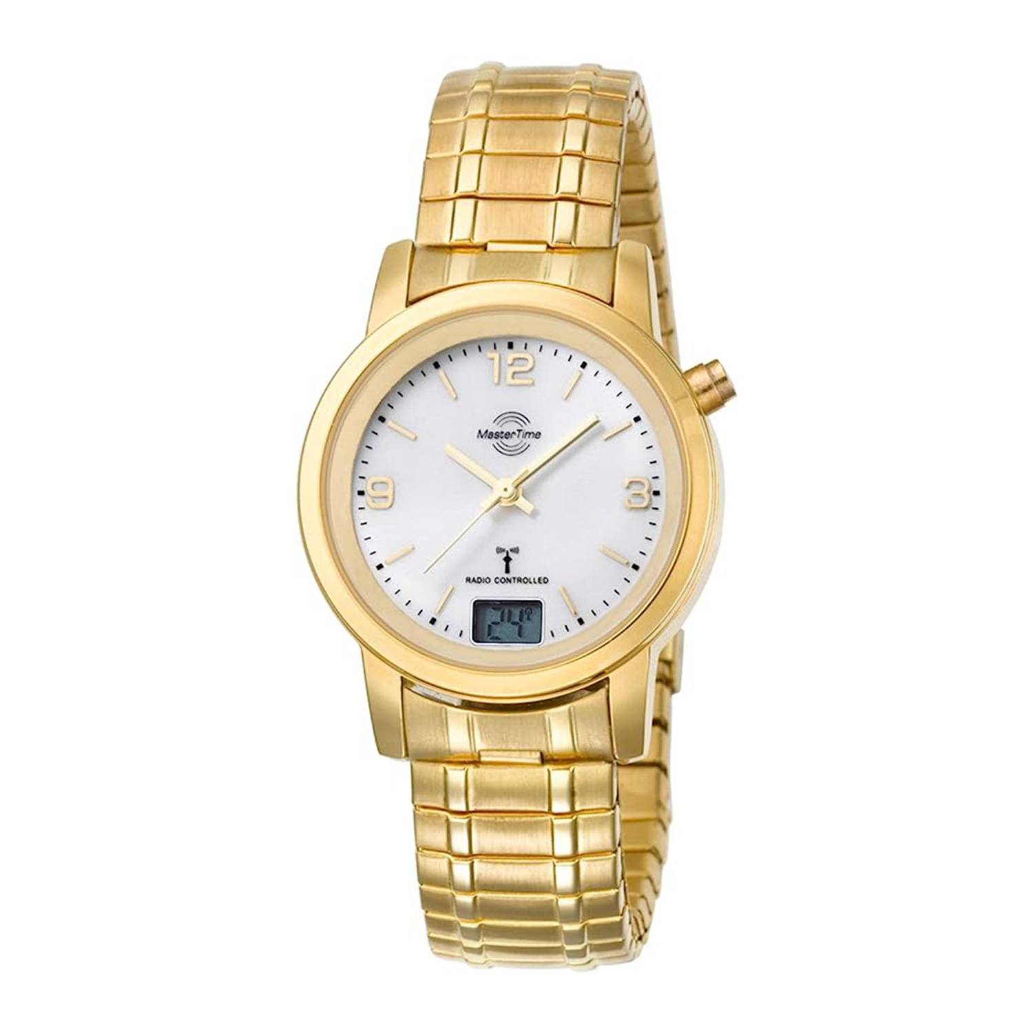 MasterTime Damen-Funkuhr MTLA-10313-12M, analog-digital, Gold, Edelstahl-Zugband
