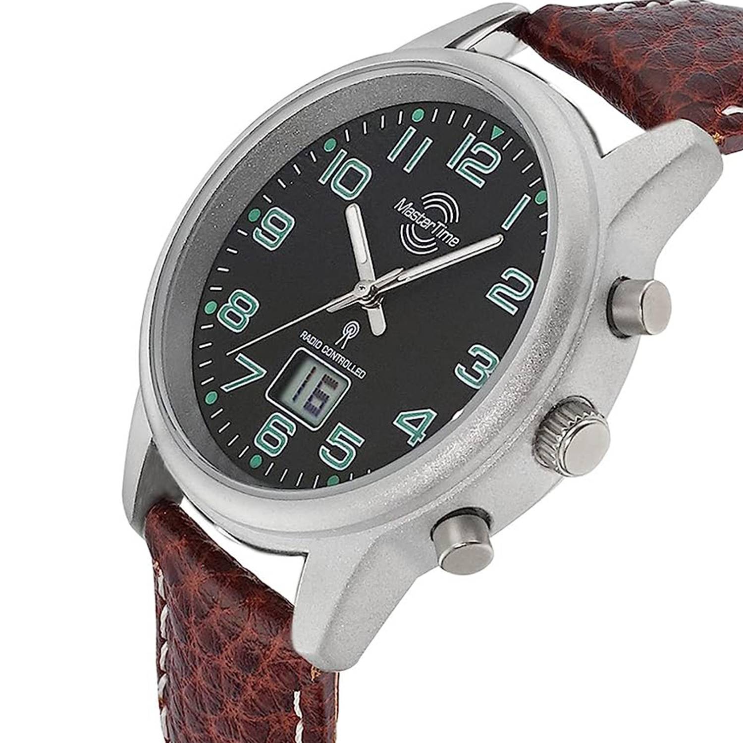 MasterTime Damen-Funkuhr MTLA-10762-22L, analog-digital, braunes Lederarmband