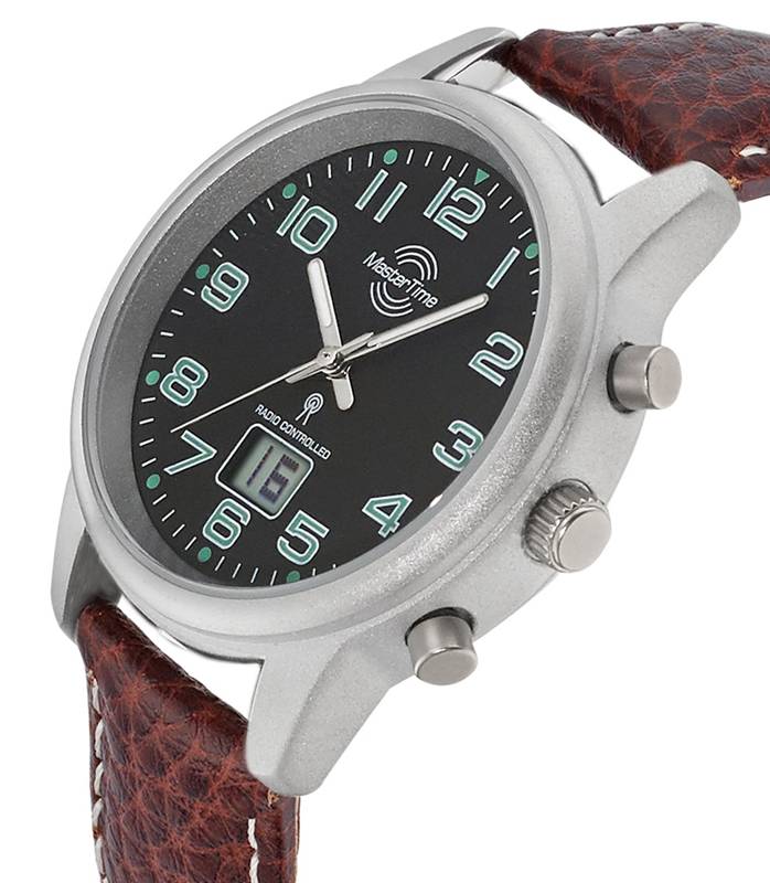 MasterTime Damen-Funkuhr MTLA-10762-22L, analog-digital, braunes Lederarmband