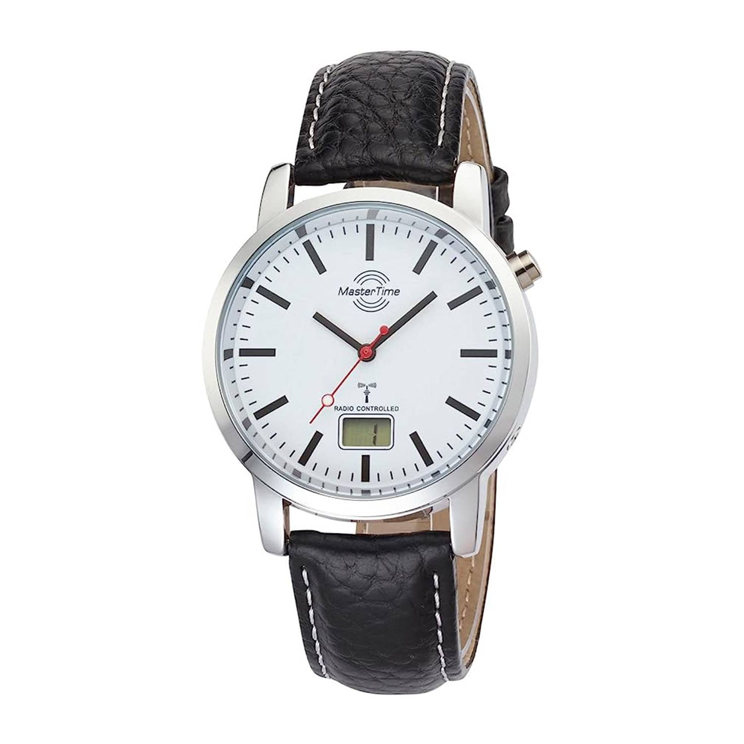 MasterTime Herrenuhr MTGA-10592-20L, Bahnhofsuhr, Funk, analog-digital, Leder