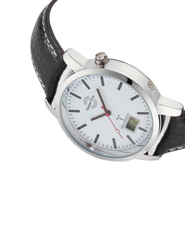 MasterTime Herrenuhr MTGA-10592-20L, Bahnhofsuhr, Funk, analog-digital, Leder