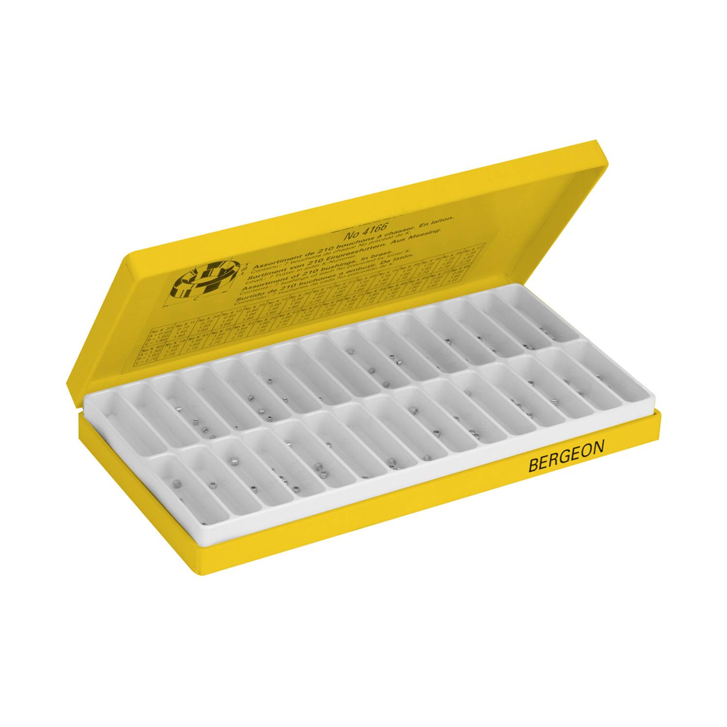 Bergeon 4166 Einpresslager-Sortiment, 255-teilig, für Wecker, Pendulen, Regulatoren