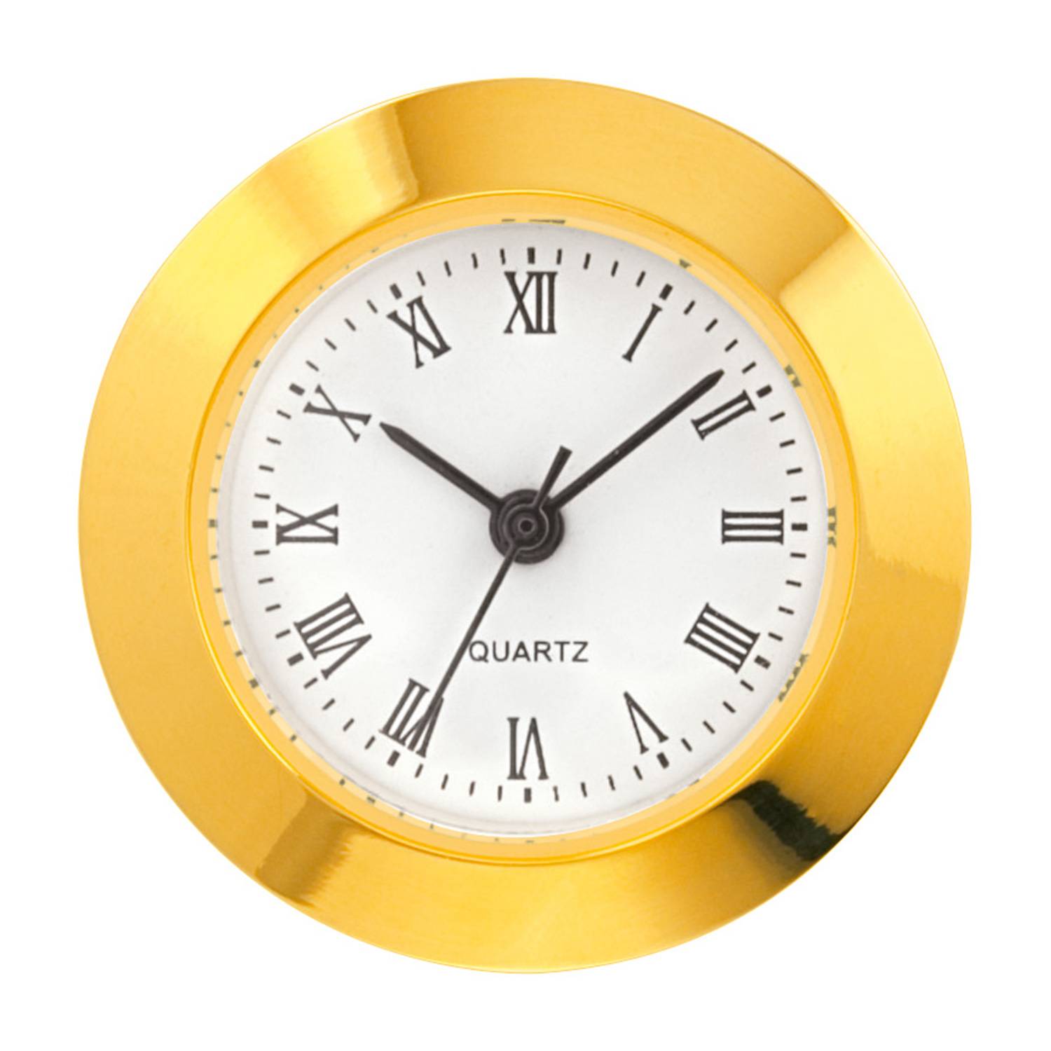 SELVA Mini-Einsteckwerk Import Trommel Ø 24mm, Lünette Ø 25,2mm gelb, Zifferblatt weiß-antik, römische Zahlen