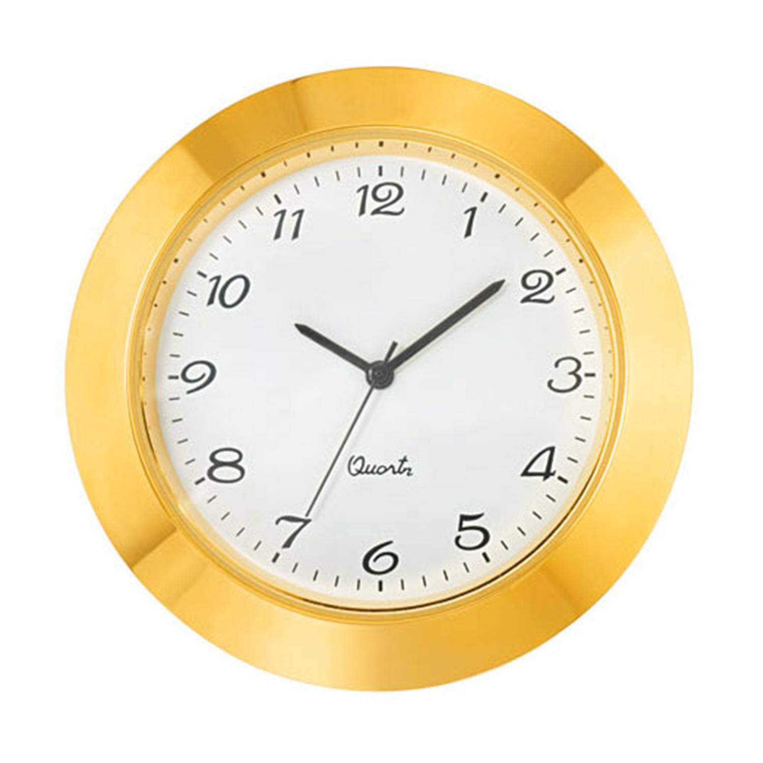 SELVA Mini-Einsteckwerk Import Trommel Ø 46,5mm, Lünette Ø 50mm gelb, Zifferblatt weiß-antik, arabische Zahlen