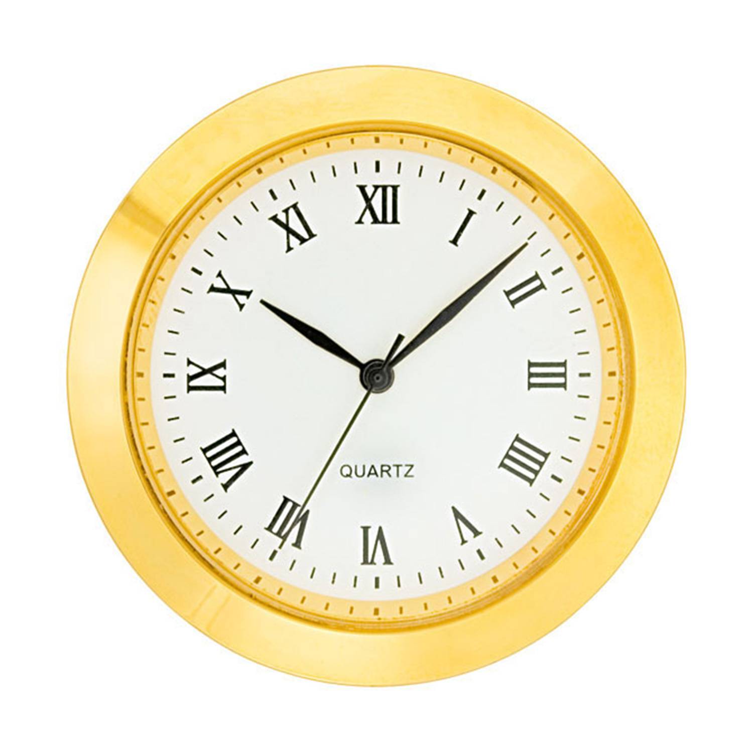 SELVA Mini-Einsteckwerk Import Trommel Ø 37,5mm, Lünette Ø 40mm gelb, Zifferblatt weiß-antik, römische Zahlen
