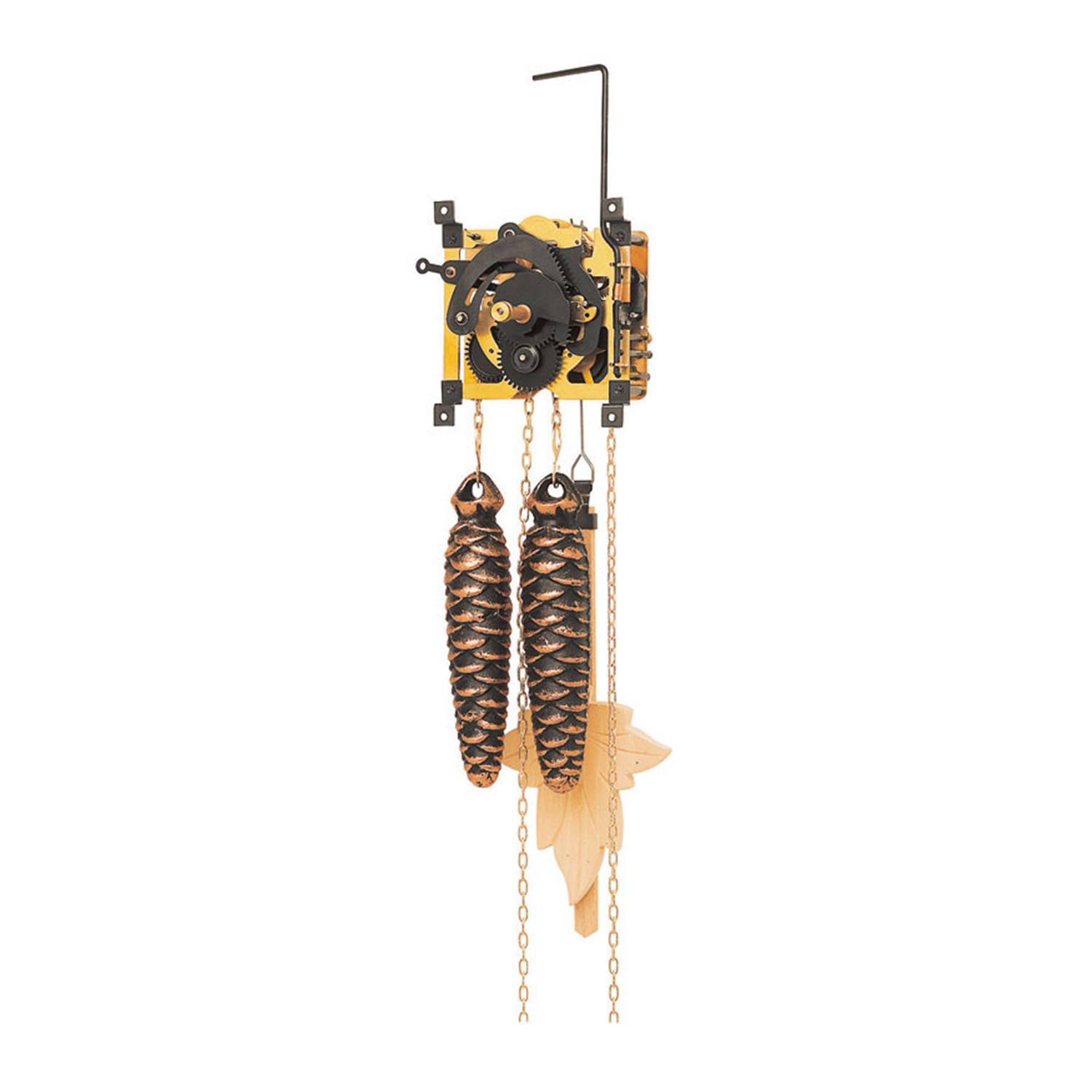 SELVA Kuckucksuhrwerk SBS 25, 7-Tag, Holzpendel 34cm, Tannenzapfengewichte, Kette, Tonfederschlag