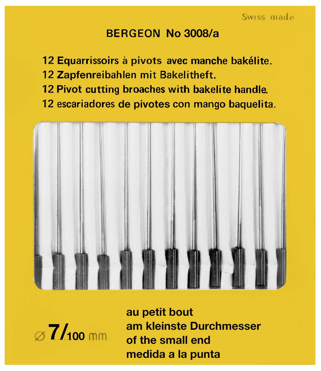 Bergeon Zapfenreibahlen-Sortiment, 12 Stück, konisch, fünfkantig, Kunststoffgriff
