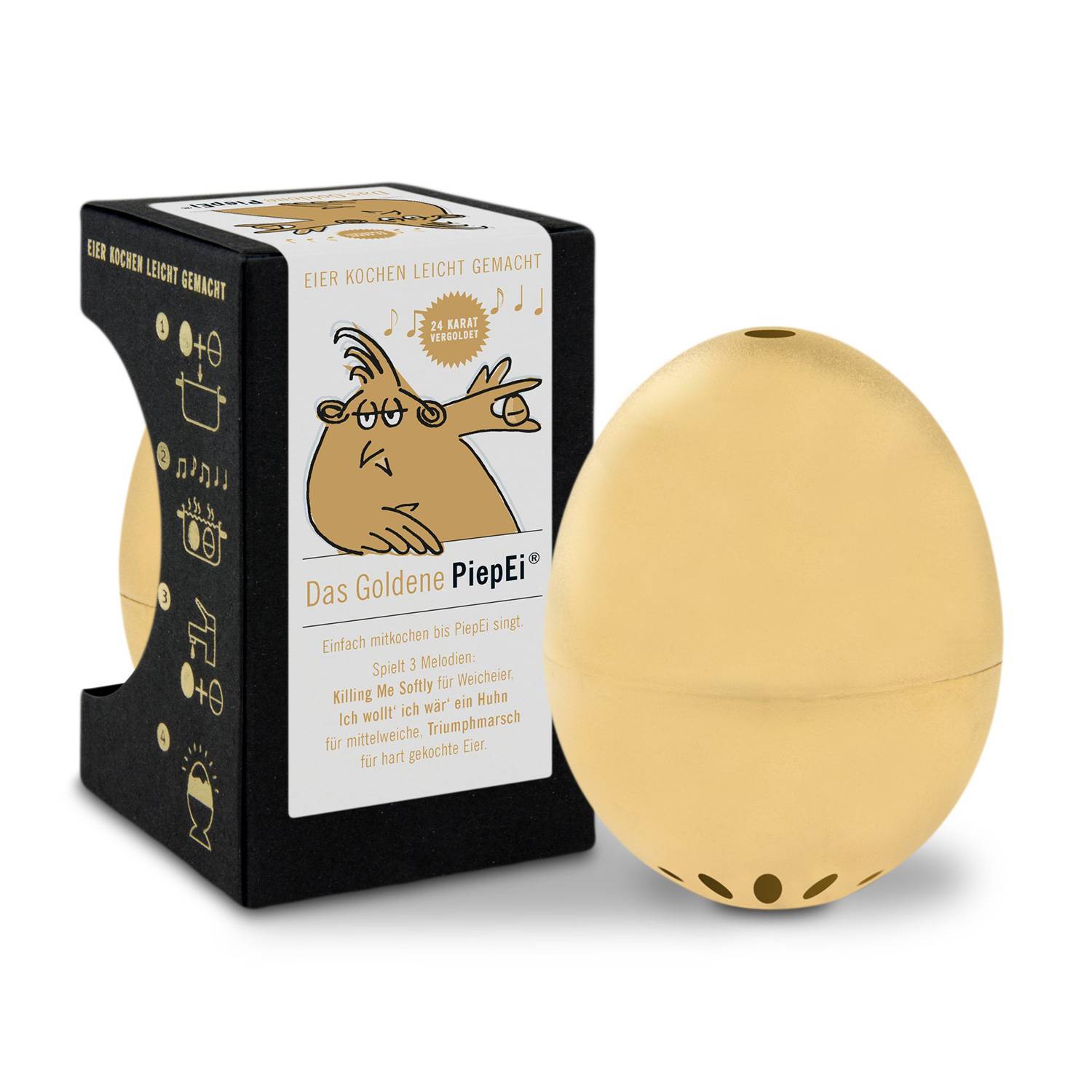 PiepEi Gold, Eieruhr zum Mitkochen, misst Zeit und Temperatur, spielt Melodien