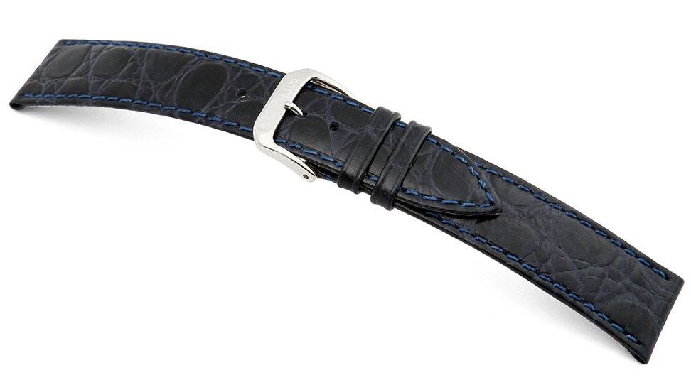 Happel Lederband Bahia 20mm ozeanblau mit Krokodillederprägung