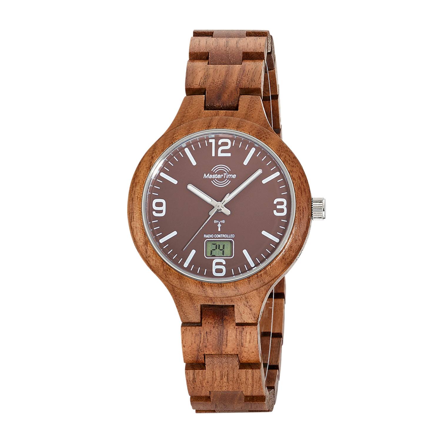 MasterTime Herrenuhr MTGW-10749-81W, Quarz-Funk, analog-digital, Walnuss-Armband