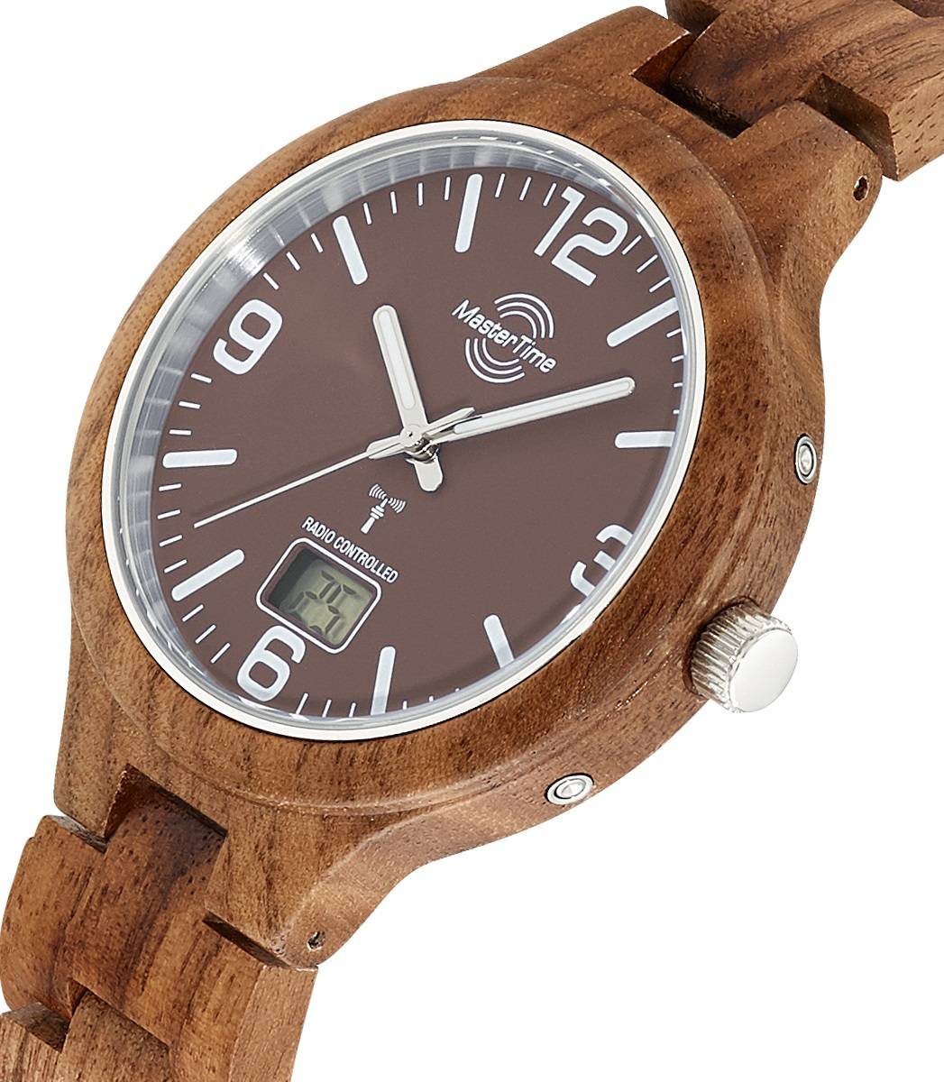 MasterTime Herrenuhr MTGW-10749-81W, Quarz-Funk, analog-digital, Walnuss-Armband