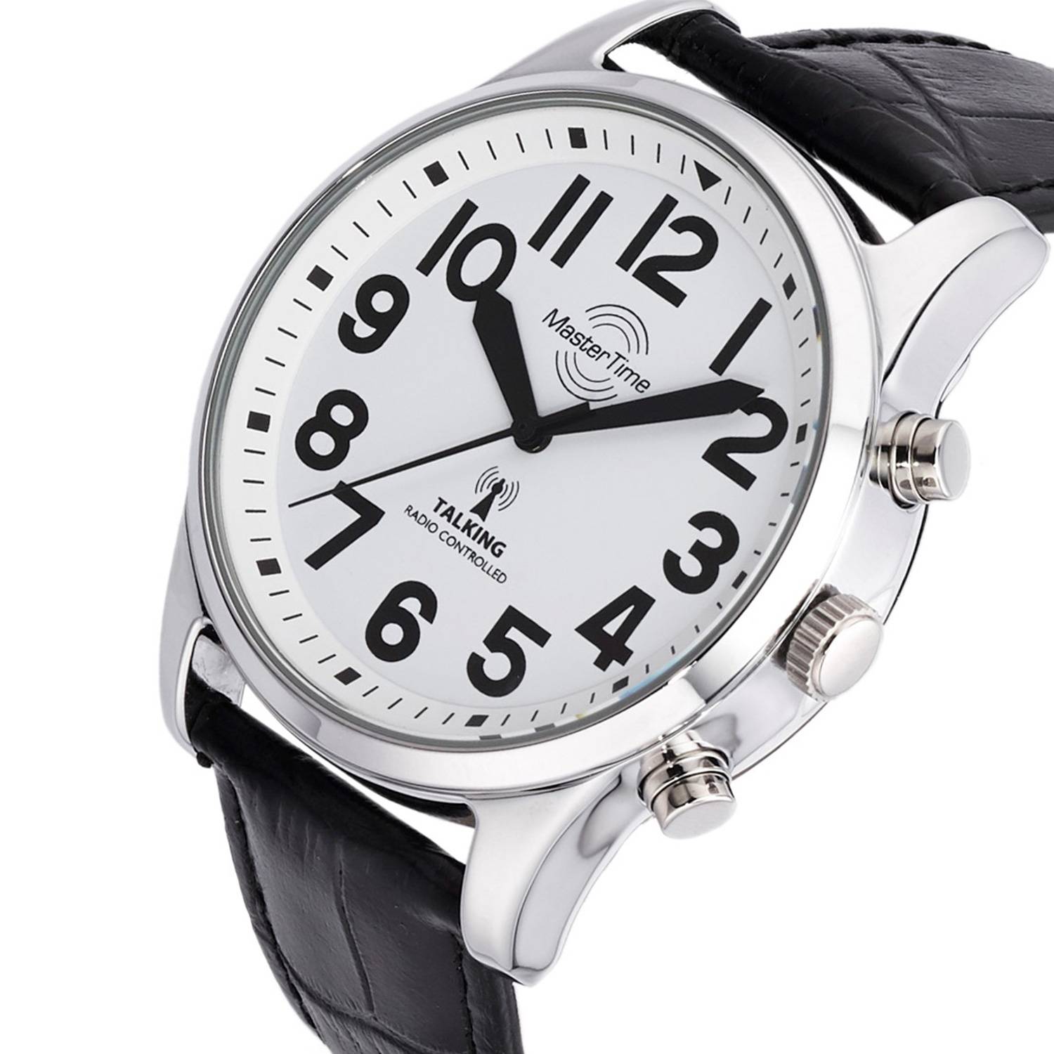 MasterTime sprechende Herrenuhr MTGA-10690-60L, Quarz, Funk, Lederarmband
