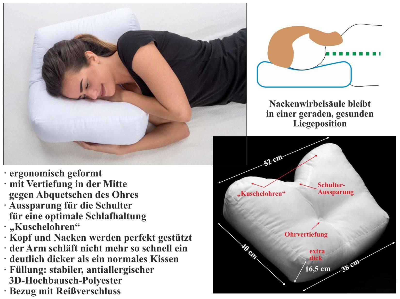 Maximex Seitenschläferkissen mit Polyesterbezug für eine ruhige Nacht - innovativ, kuschelig, wohltuend