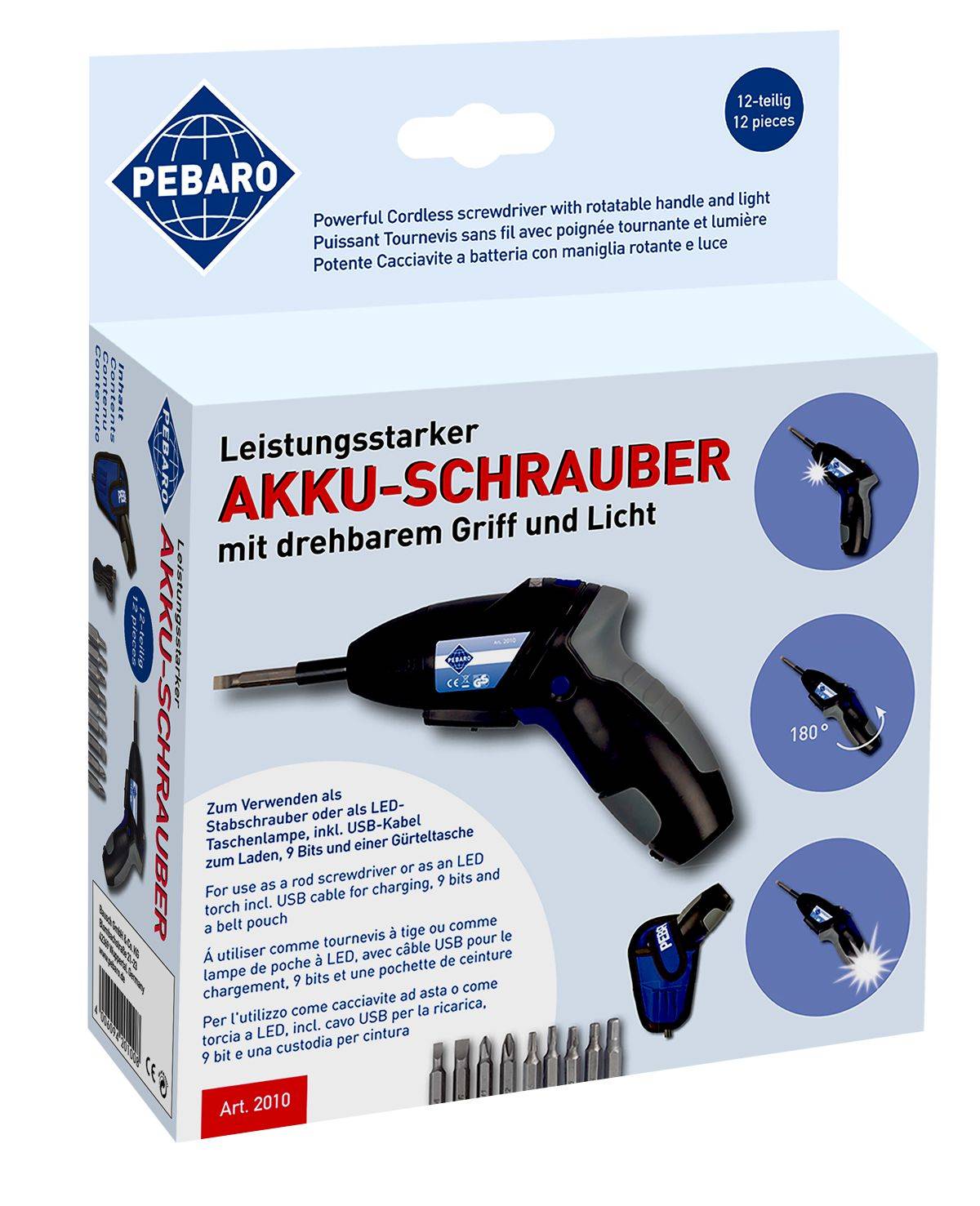SELVA Akkubohrer mit drehbarem Griff und LED-Licht
