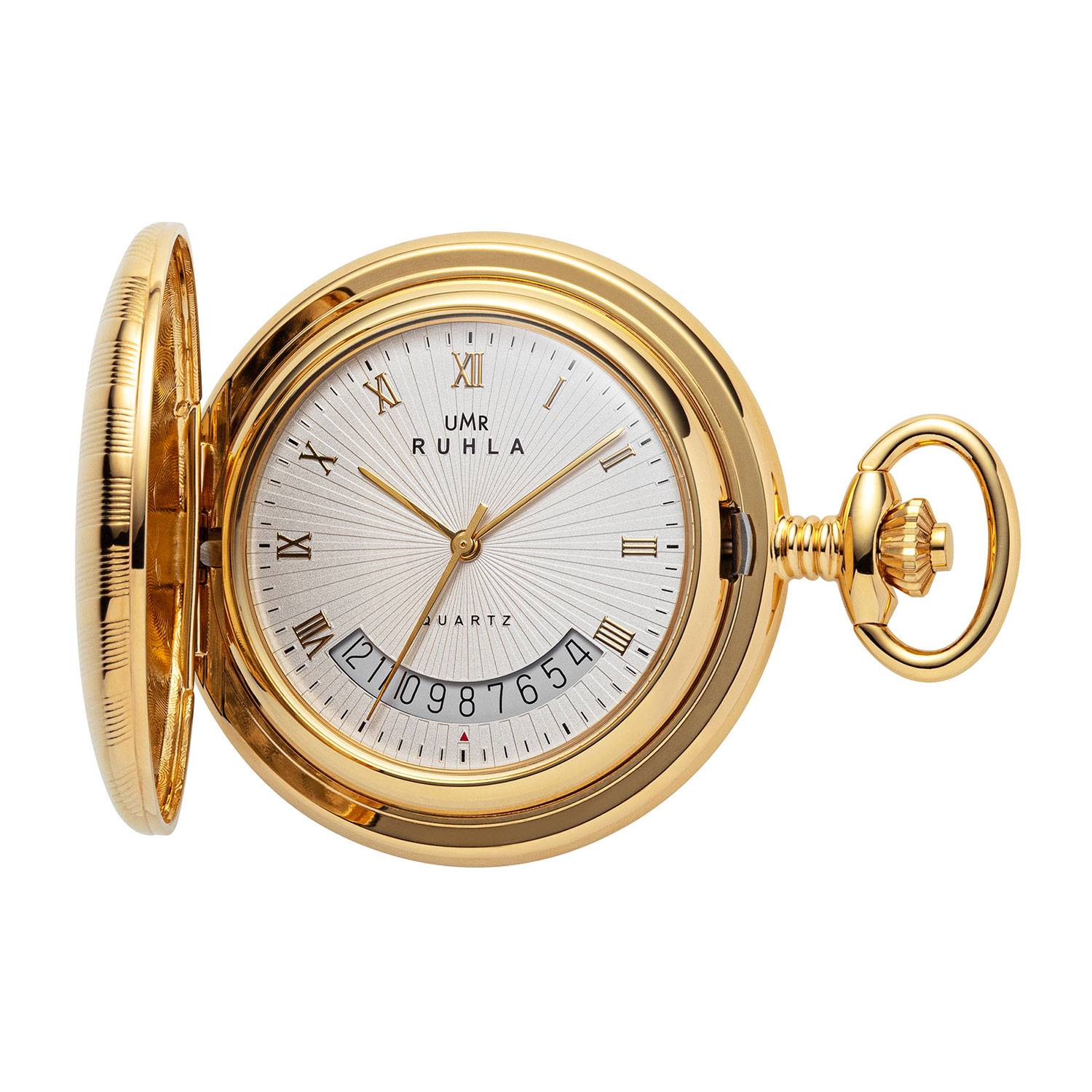UMR RUHLA Taschenuhr TU-8836, Quarz, Edelstahl, Gold, Sprungdeckel