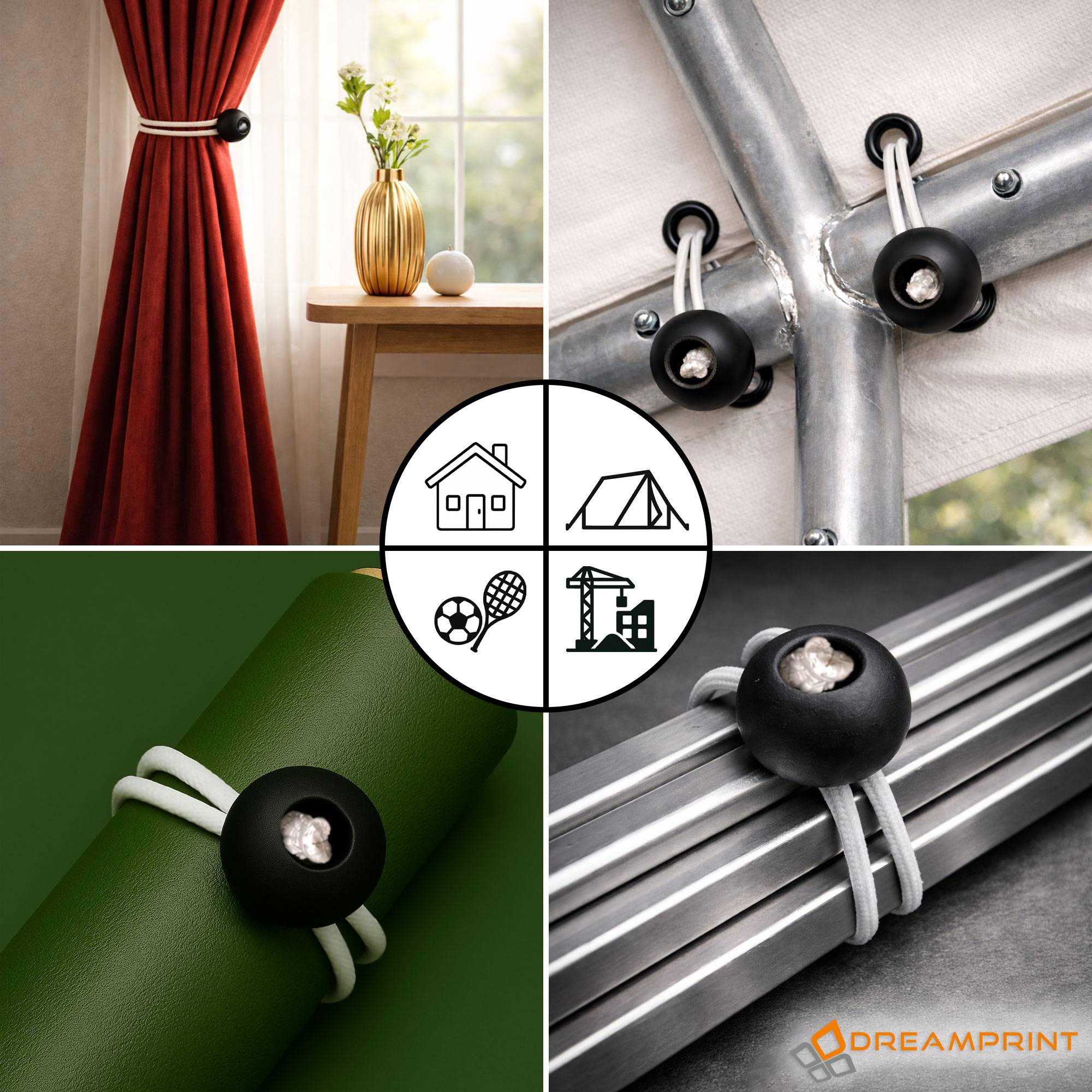 Dreamprint 50x Spanngummi mit Kugel 180 mm Schwarz Weiß Planenspanner, Expanderschlingen, Planenhalter, Planengummi, Gummispanner, Zeltgummi