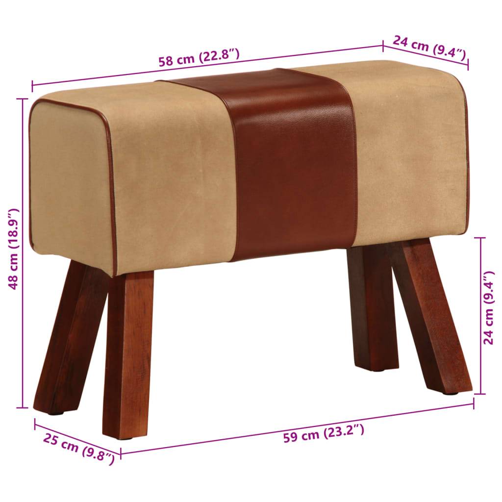 vidaXL Sitzbank Turnbock-Design 58 cm Braun Echtleder Massivholz Mango