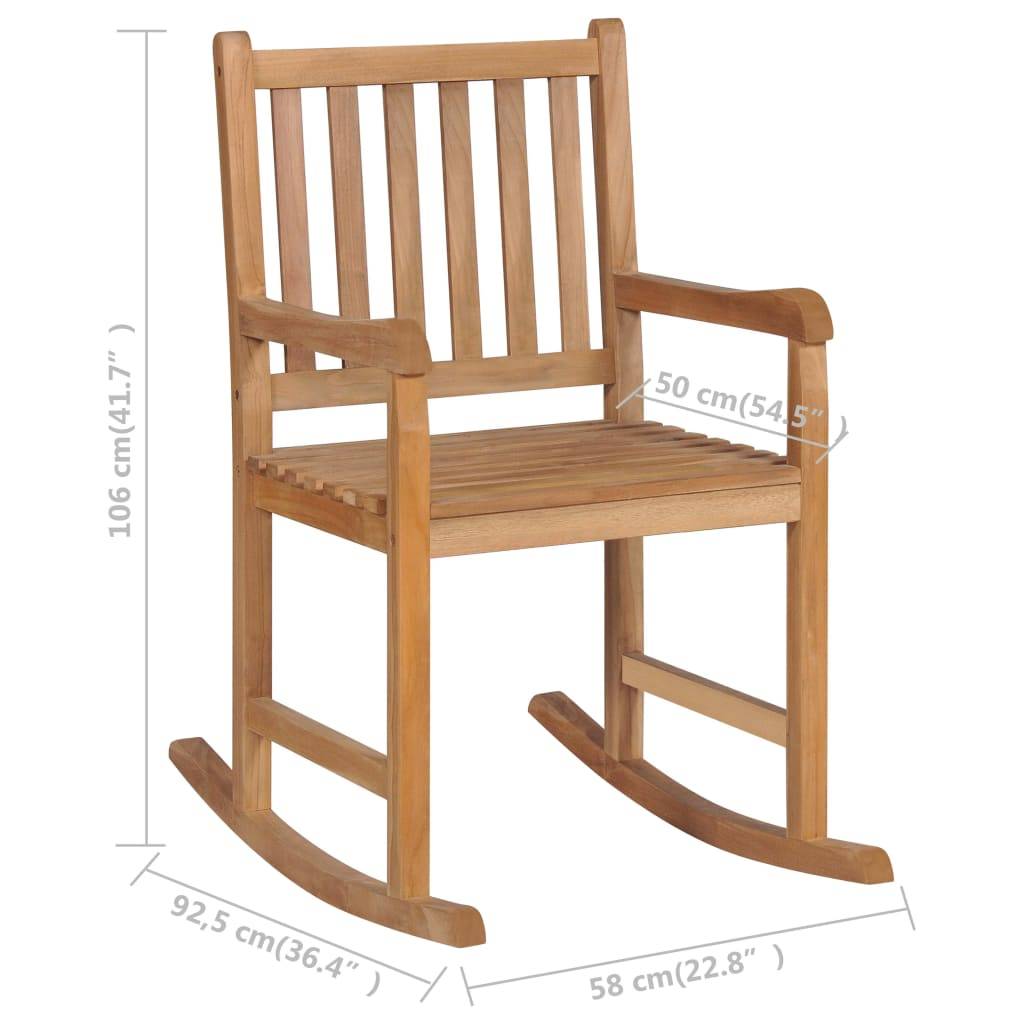 vidaXL Schaukelstuhl mit Grauem Kissen Massivholz Teak