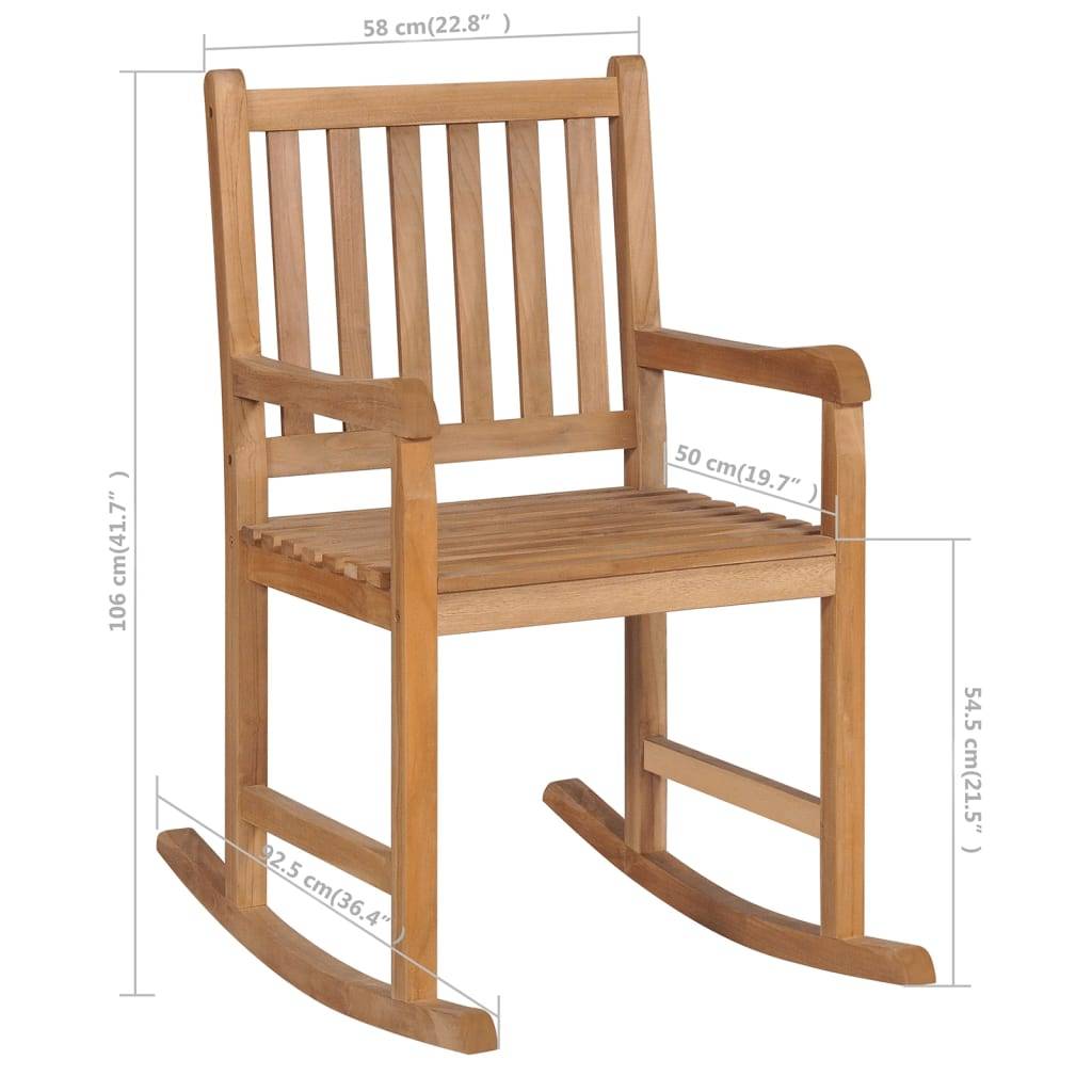 vidaXL Schaukelstuhl mit Rotem Kissen Massivholz Teak