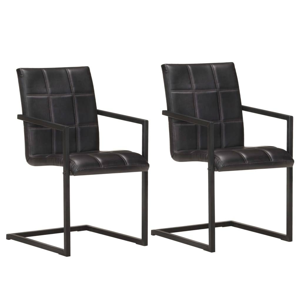 vidaXL Freischwinger 2 Stk. Schwarz Echtleder