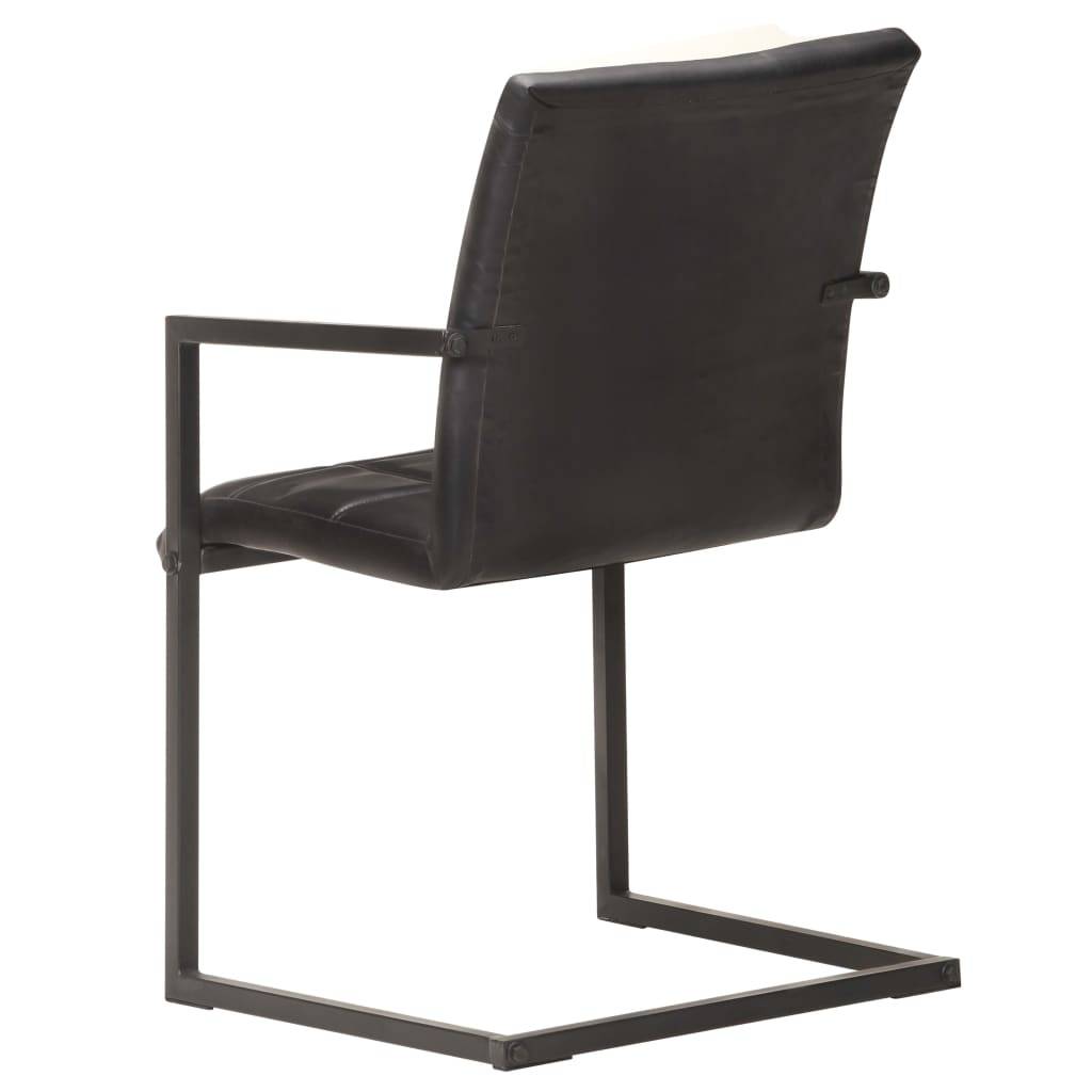 vidaXL Freischwinger 2 Stk. Schwarz Echtleder