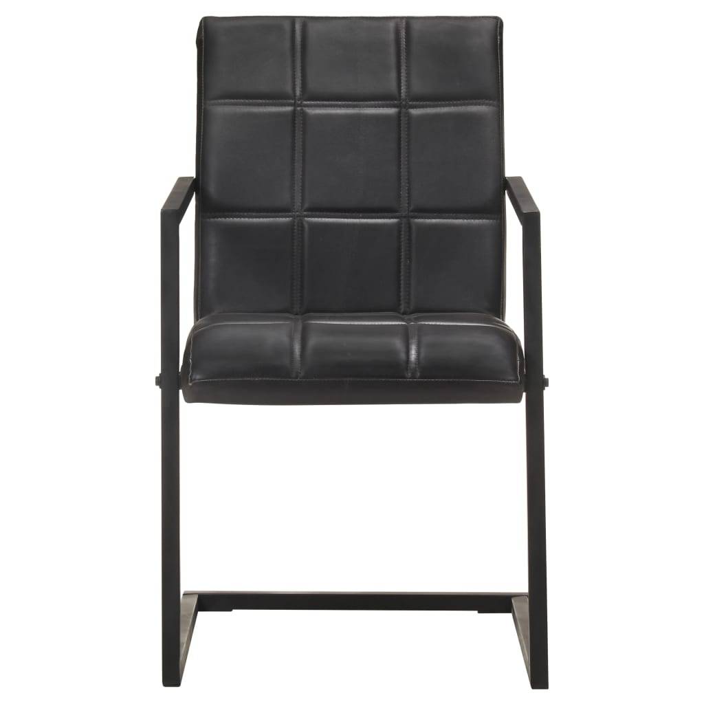 vidaXL Freischwinger 2 Stk. Schwarz Echtleder