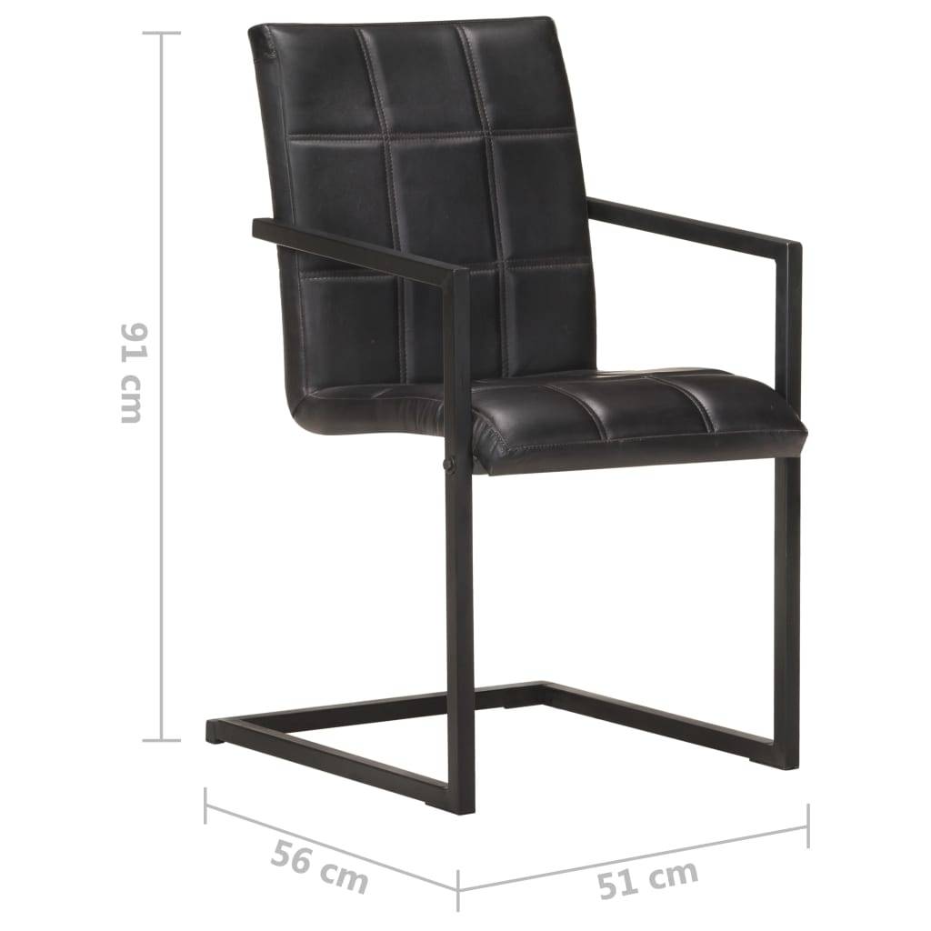 vidaXL Freischwinger 2 Stk. Schwarz Echtleder