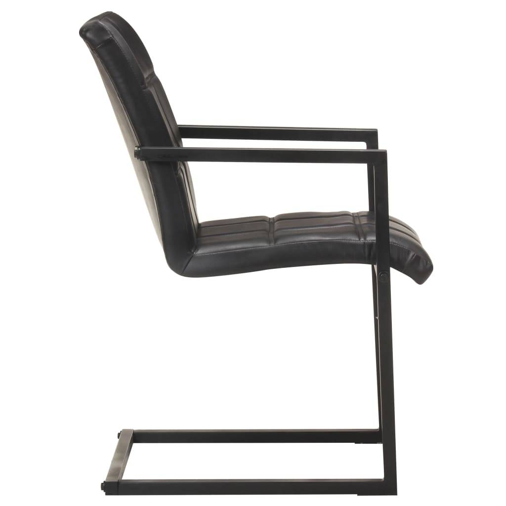 vidaXL Freischwinger 2 Stk. Schwarz Echtleder