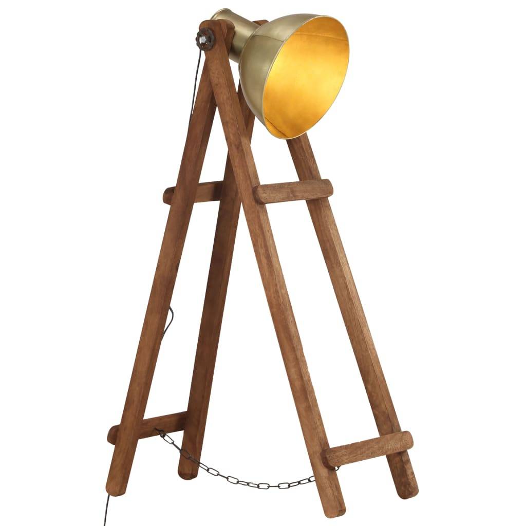 vidaXL Stehlampe Messing E27 Mango Massivholz