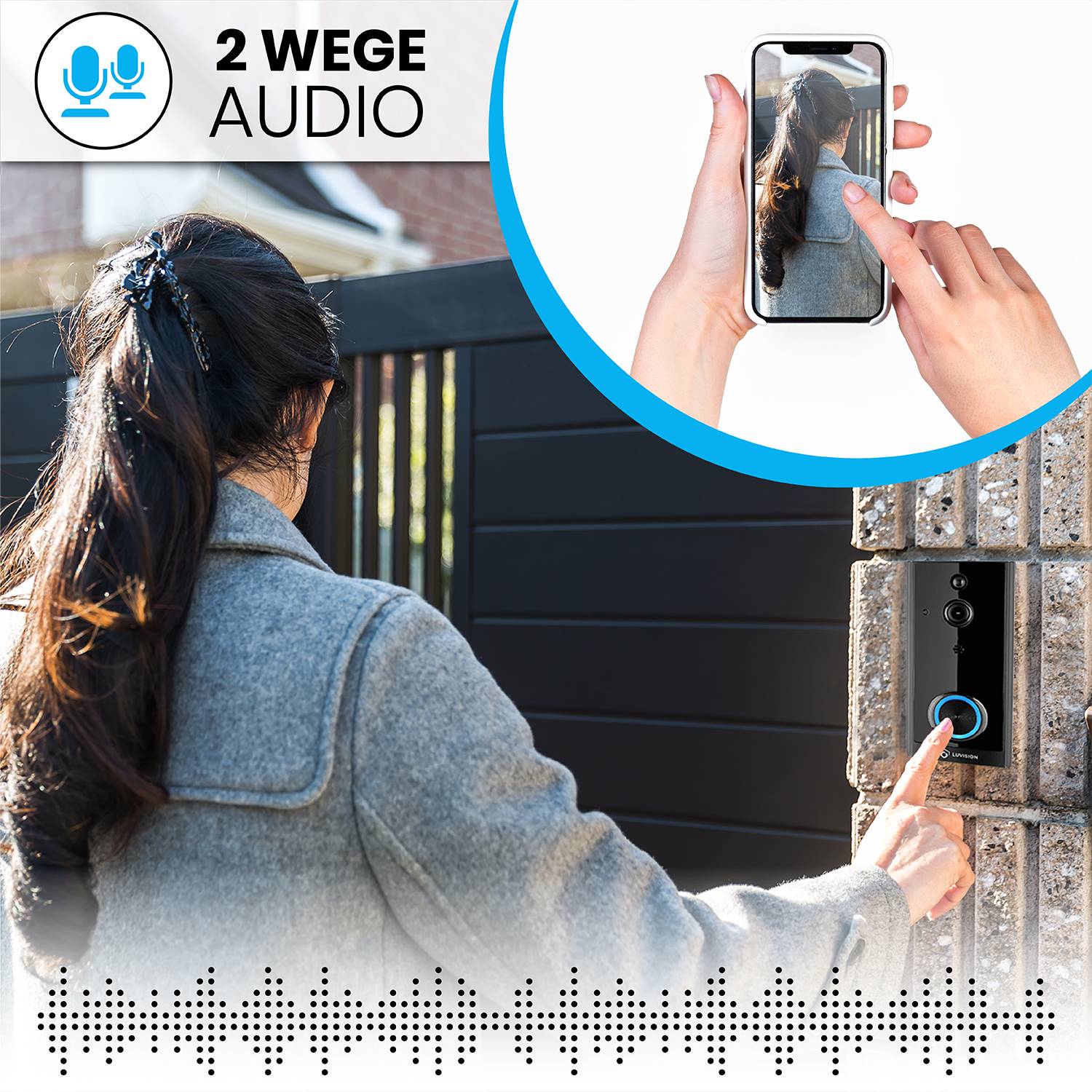 LUVISION WLAN Funk Video Türklingel mit Kamera Tuya App kompatibel Alexa Show Türglocke schwarz