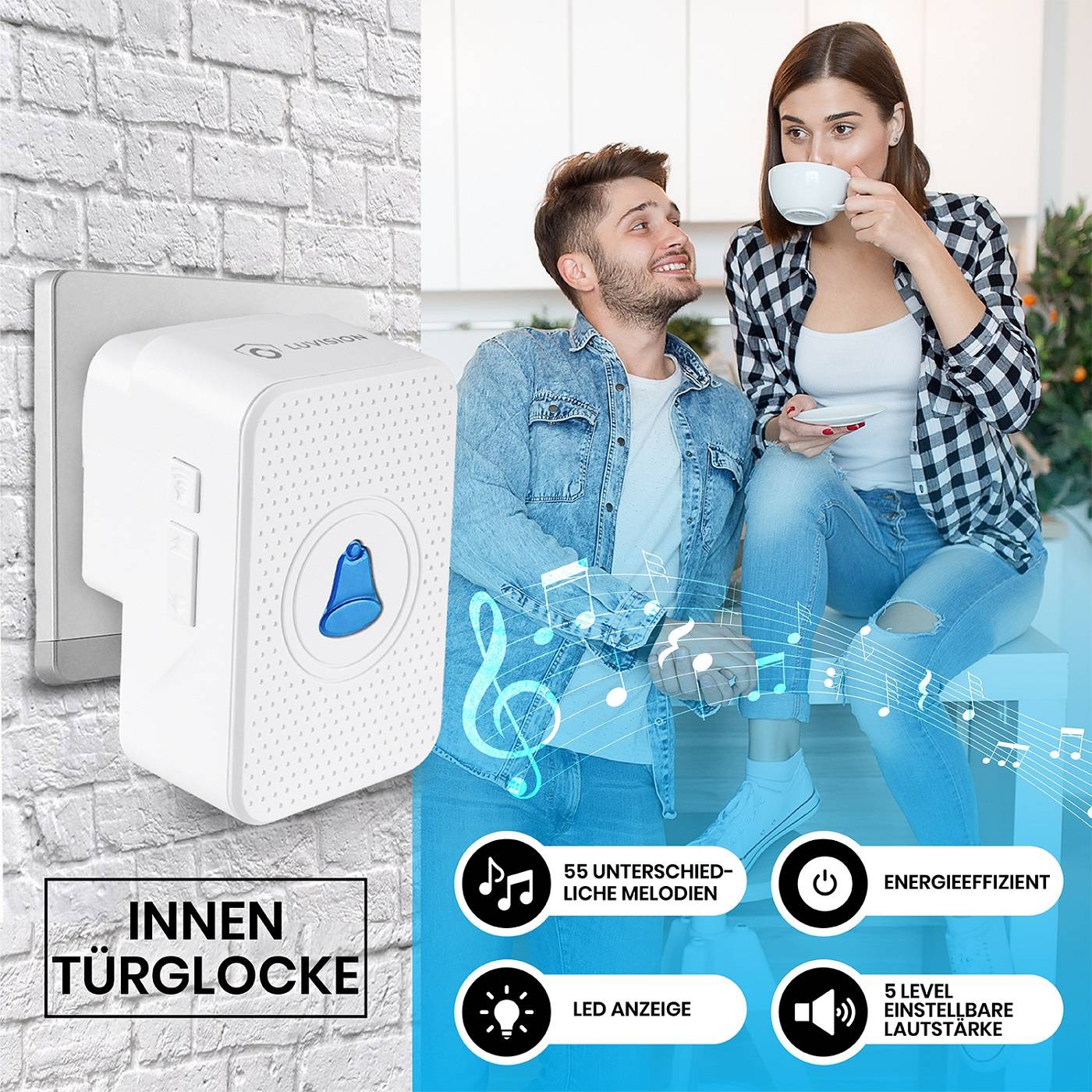 LUVISION WLAN Funk Video Türklingel mit Kamera Tuya App kompatibel Alexa Show Türglocke schwarz